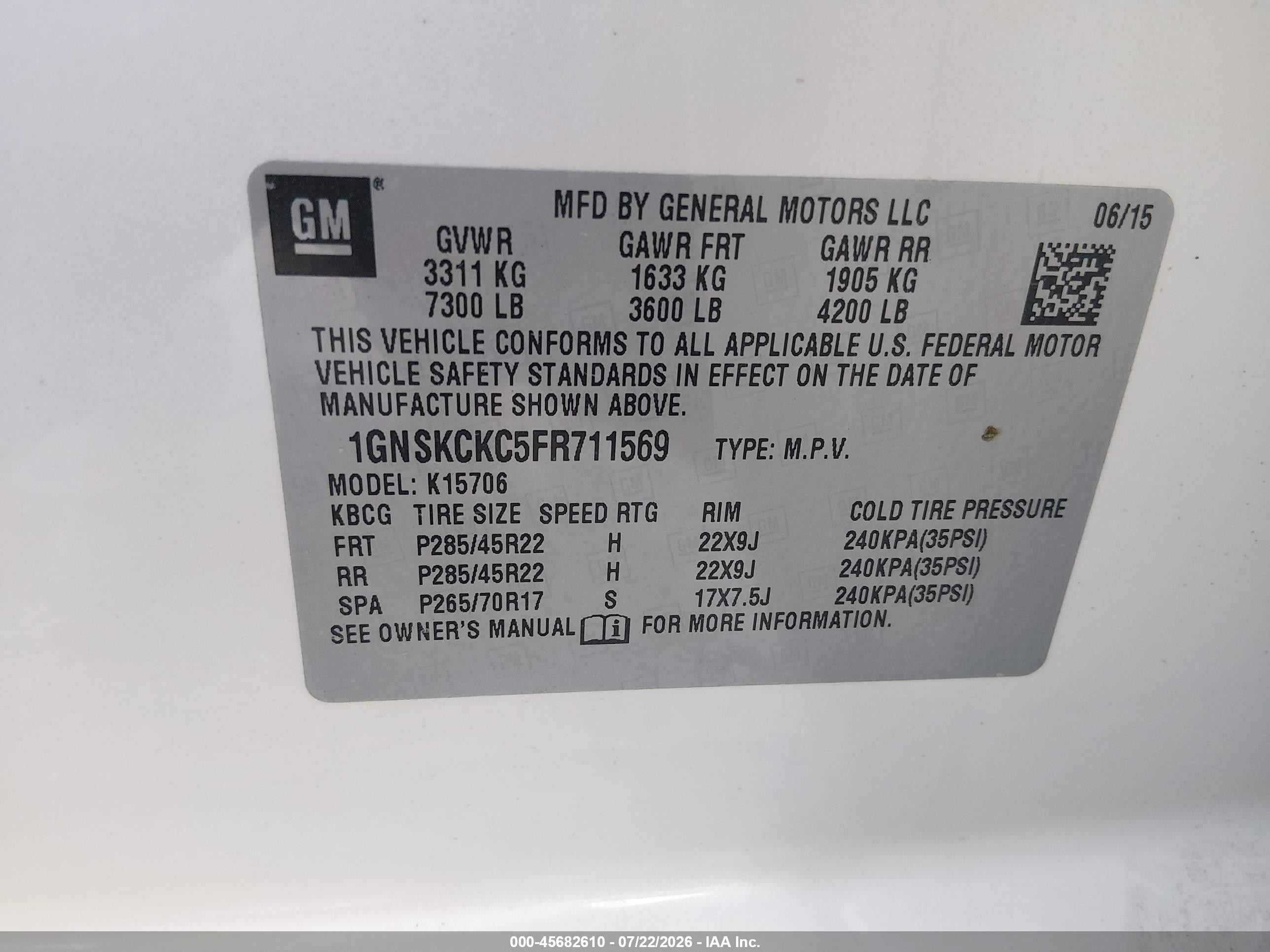 2015 Chevrolet Tahoe Ltz Белый vin: 1GNSKCKC5FR711569