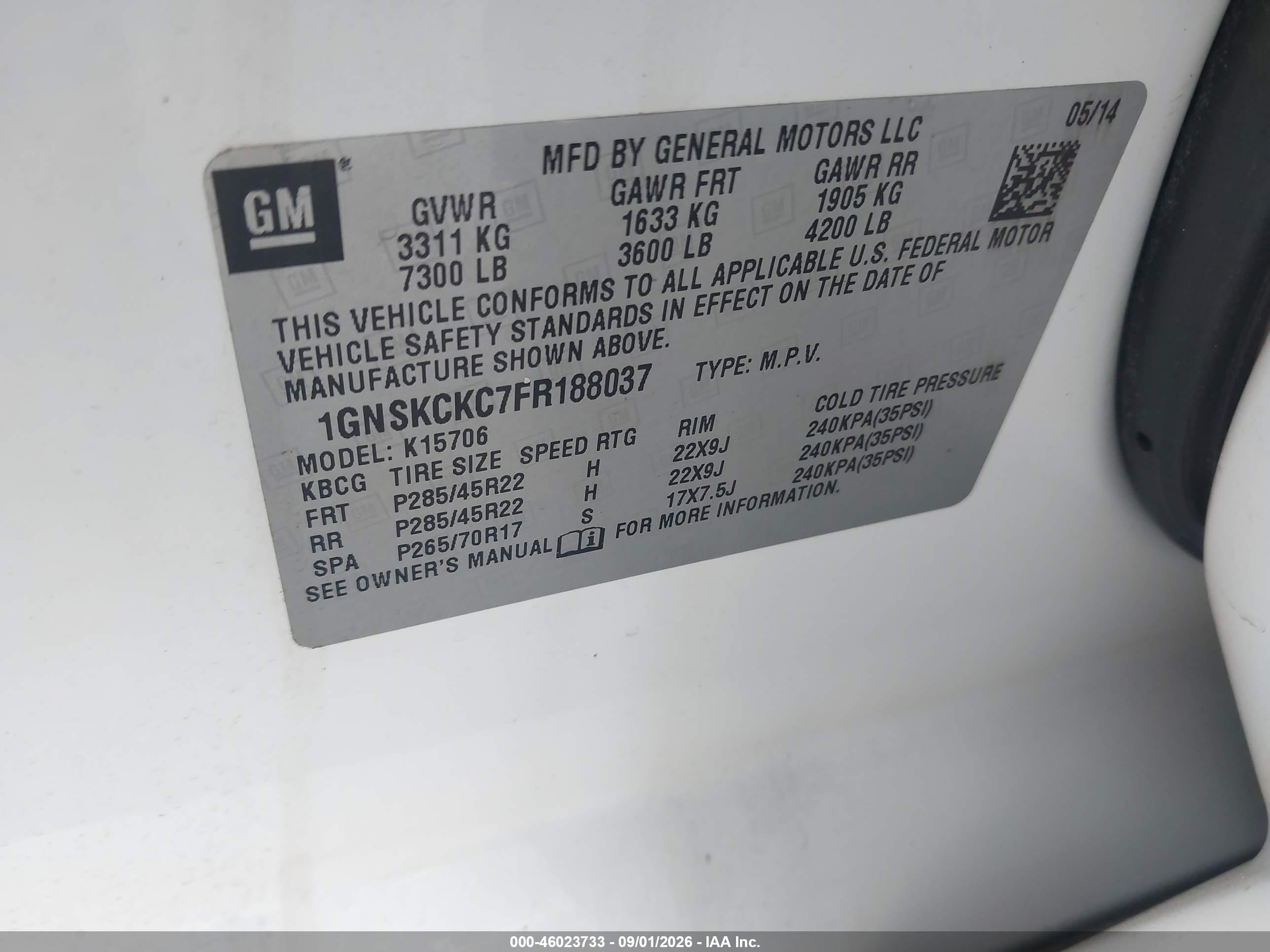 2015 Chevrolet Tahoe Ltz Белый vin: 1GNSKCKC7FR188037