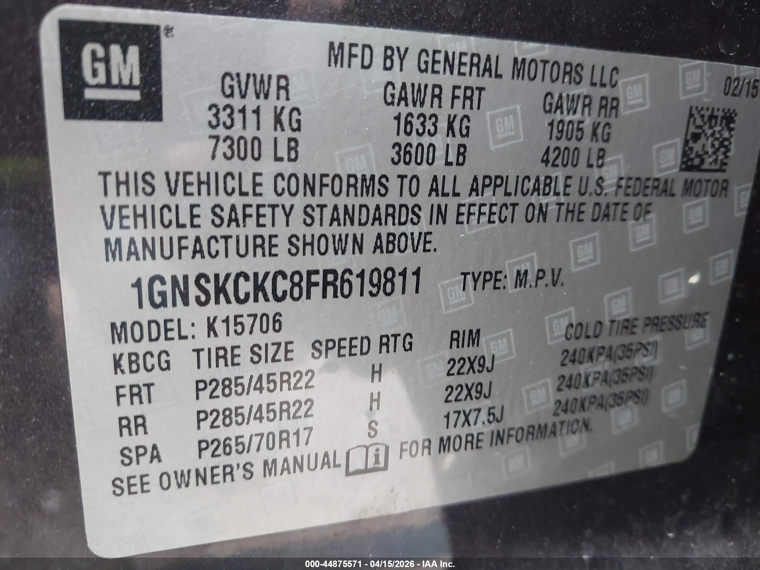 2015 Chevrolet Tahoe Ltz Black vin: 1GNSKCKC8FR619811