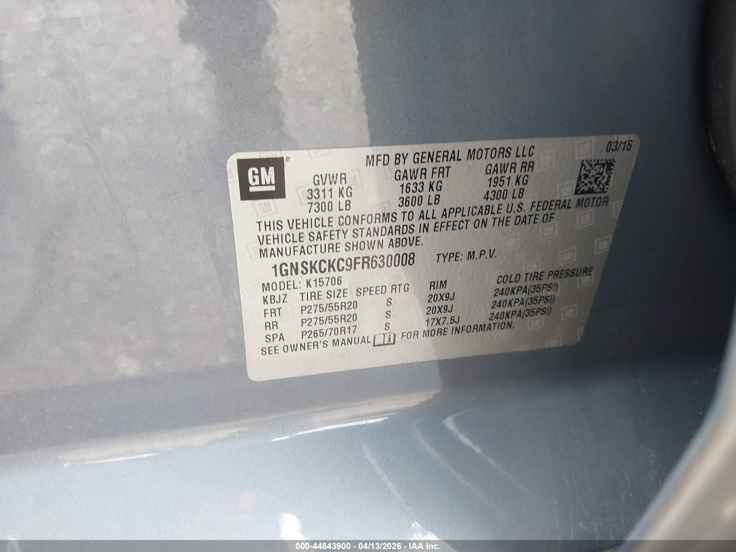 2015 Chevrolet Tahoe Ltz Light Blue vin: 1GNSKCKC9FR630008