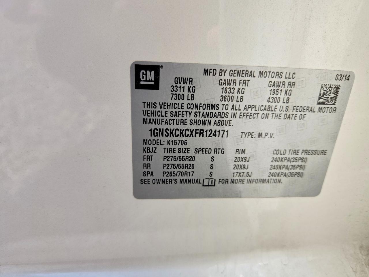 2015 Chevrolet Tahoe K1500 Ltz White vin: 1GNSKCKCXFR124171