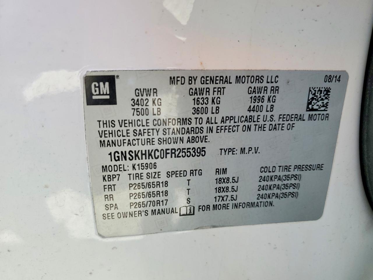 2015 Chevrolet Suburban K1500 Ls White vin: 1GNSKHKC0FR255395