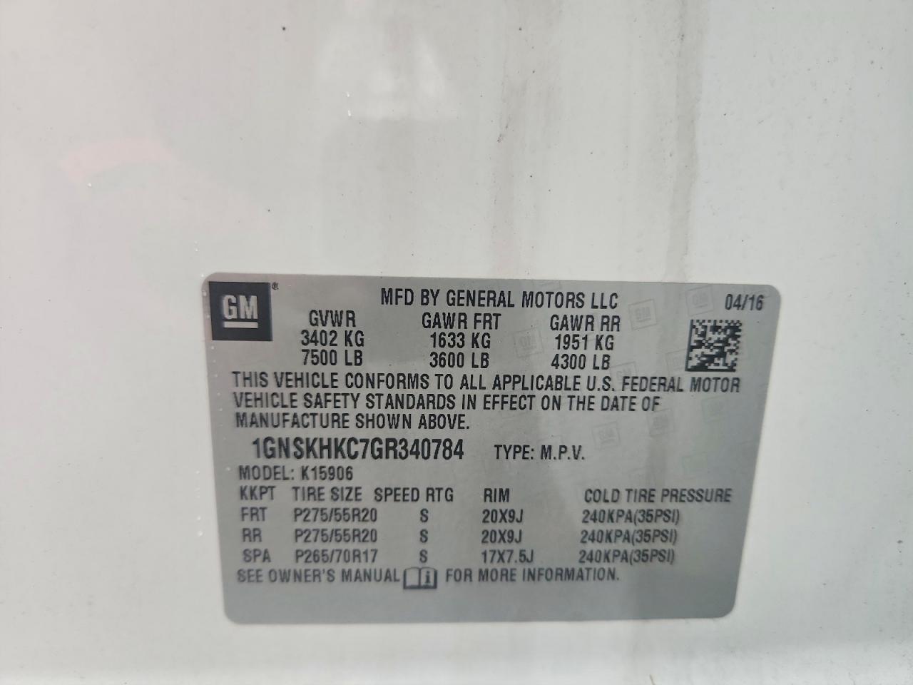 2016 Chevrolet Suburban K1500 Lt White vin: 1GNSKHKC7GR340784