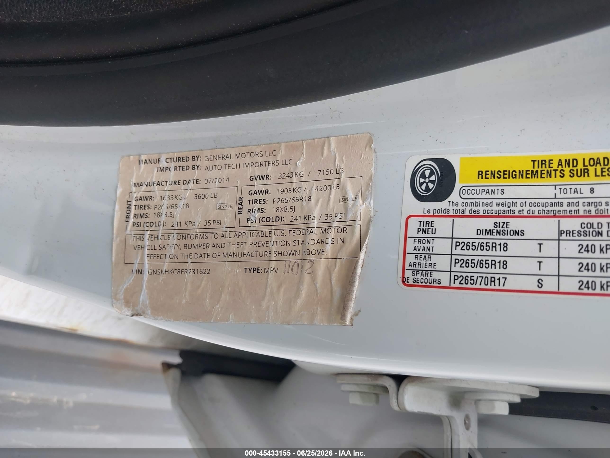 2015 Chevrolet Suburban Ls White vin: 1GNSKHKC8FR231622
