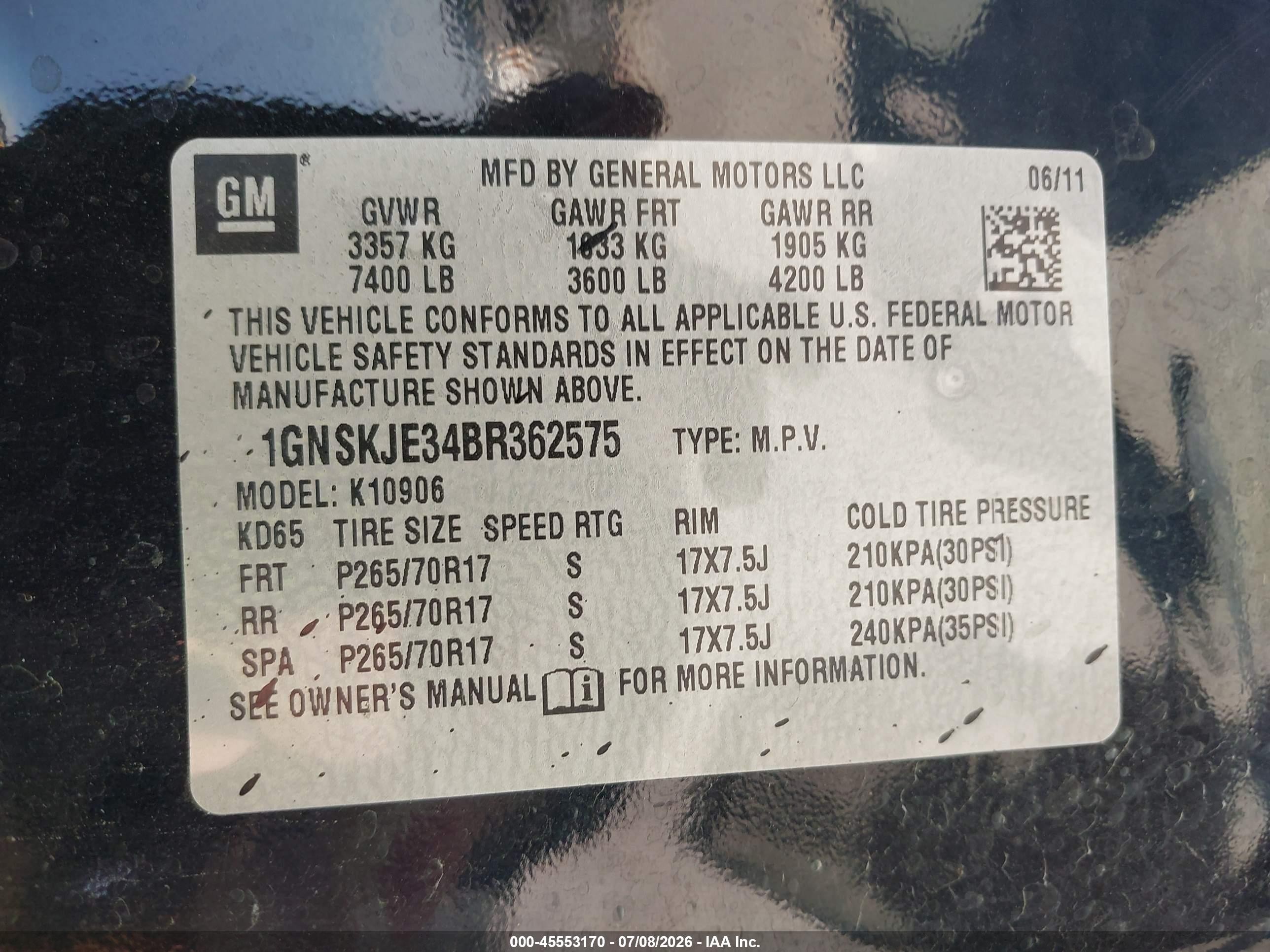 2011 Chevrolet Suburban Lt Black vin: 1GNSKJE34BR362575