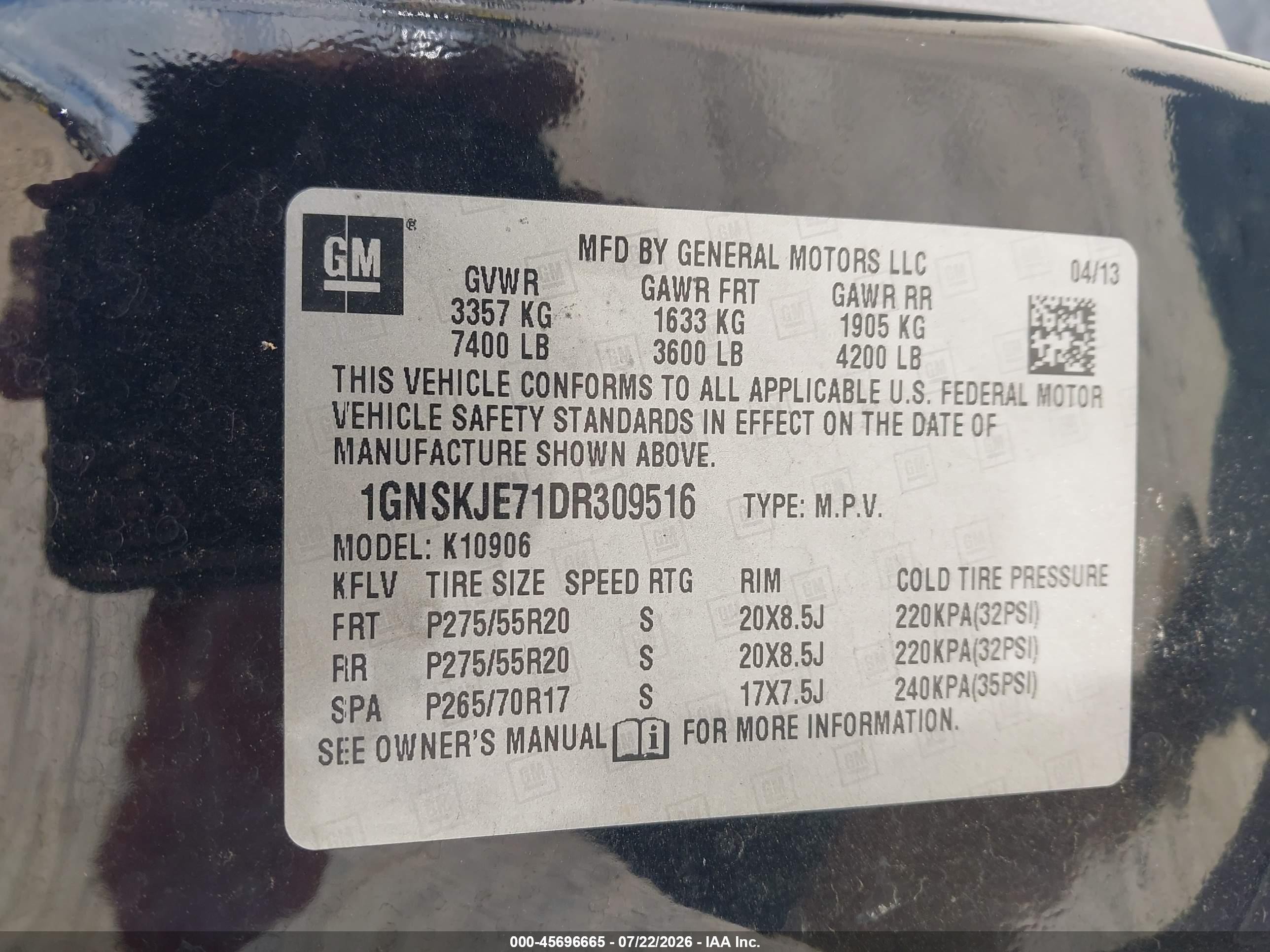 2013 Chevrolet Suburban Lt Black vin: 1GNSKJE71DR309516