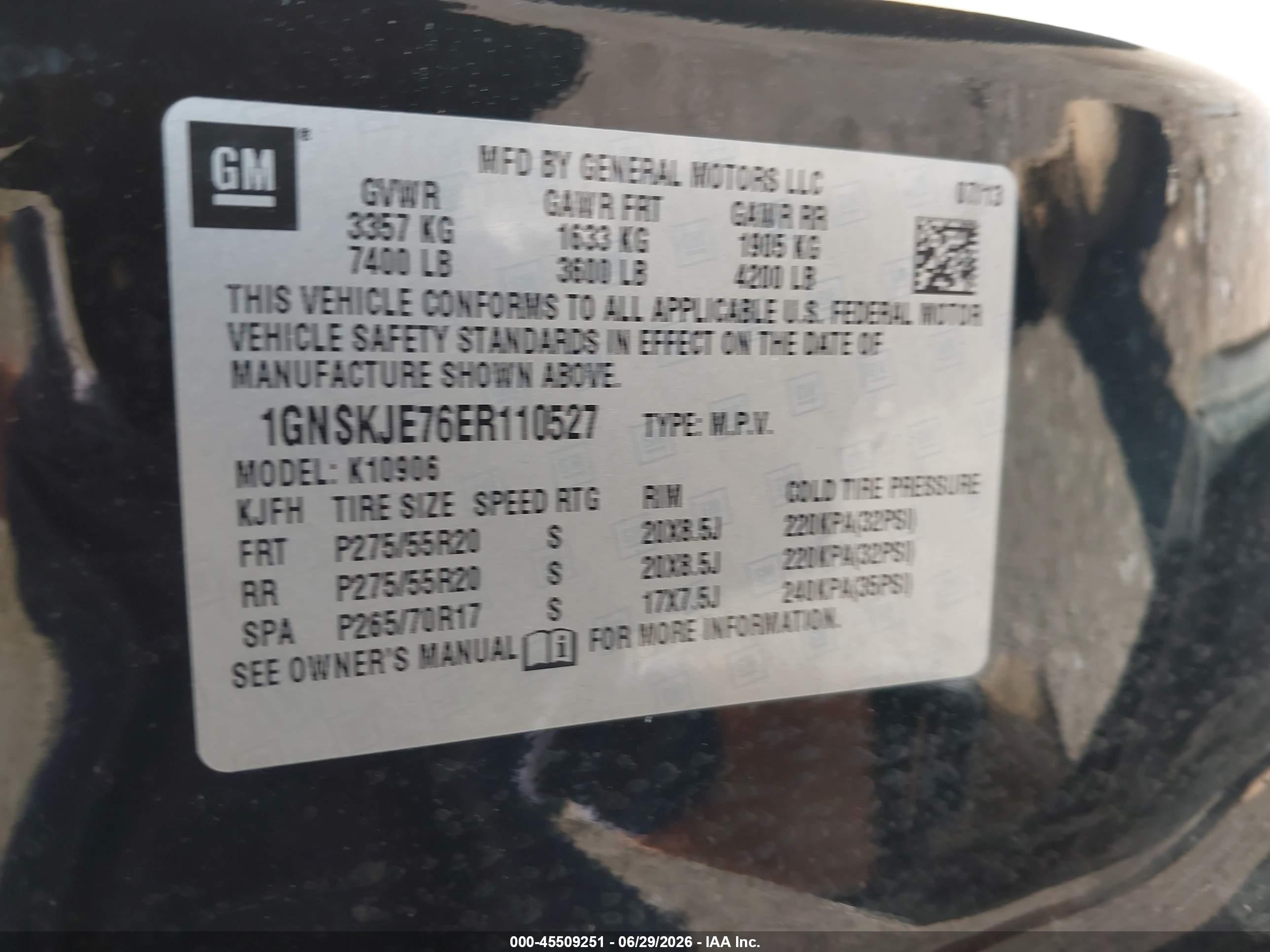 2014 Chevrolet Suburban Lt Black vin: 1GNSKJE76ER110527