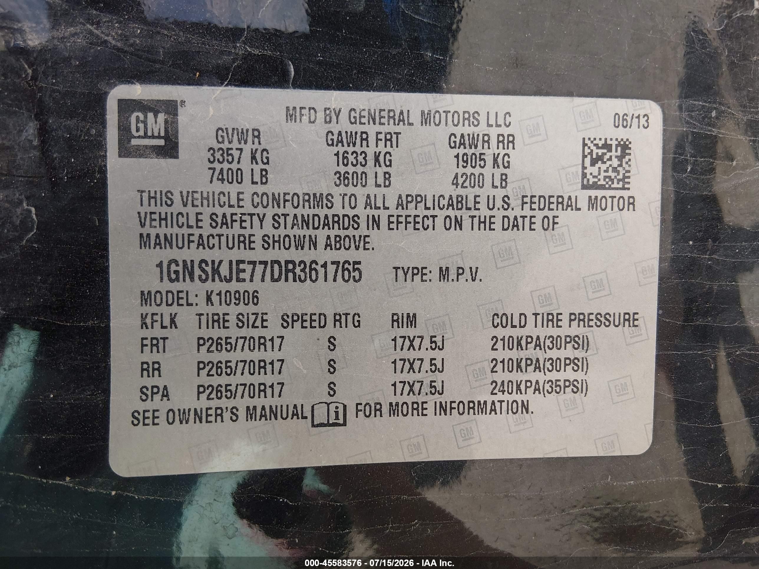 2013 Chevrolet Suburban Lt Black vin: 1GNSKJE77DR361765