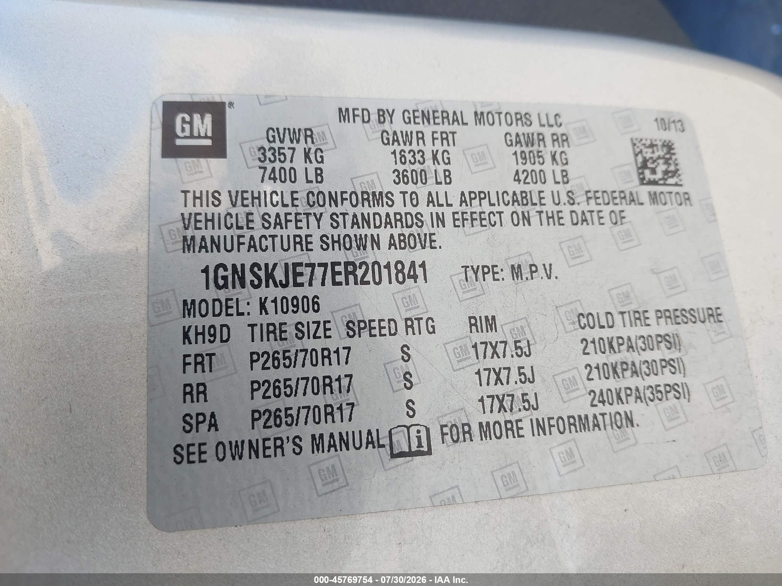 2014 Chevrolet Suburban Lt Gold vin: 1GNSKJE77ER201841