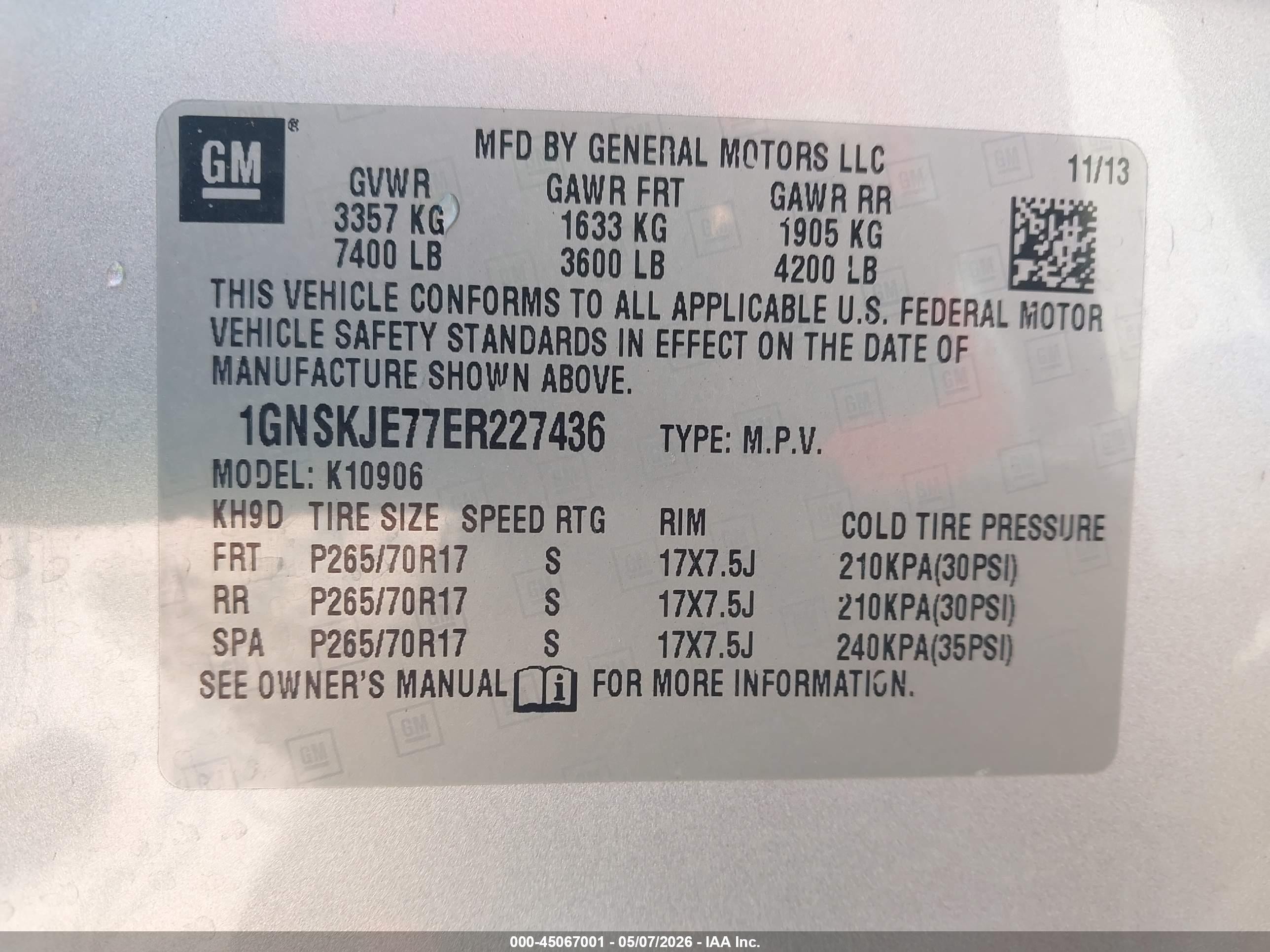 2014 Chevrolet Suburban 1500 Lt Gray vin: 1GNSKJE77ER227436