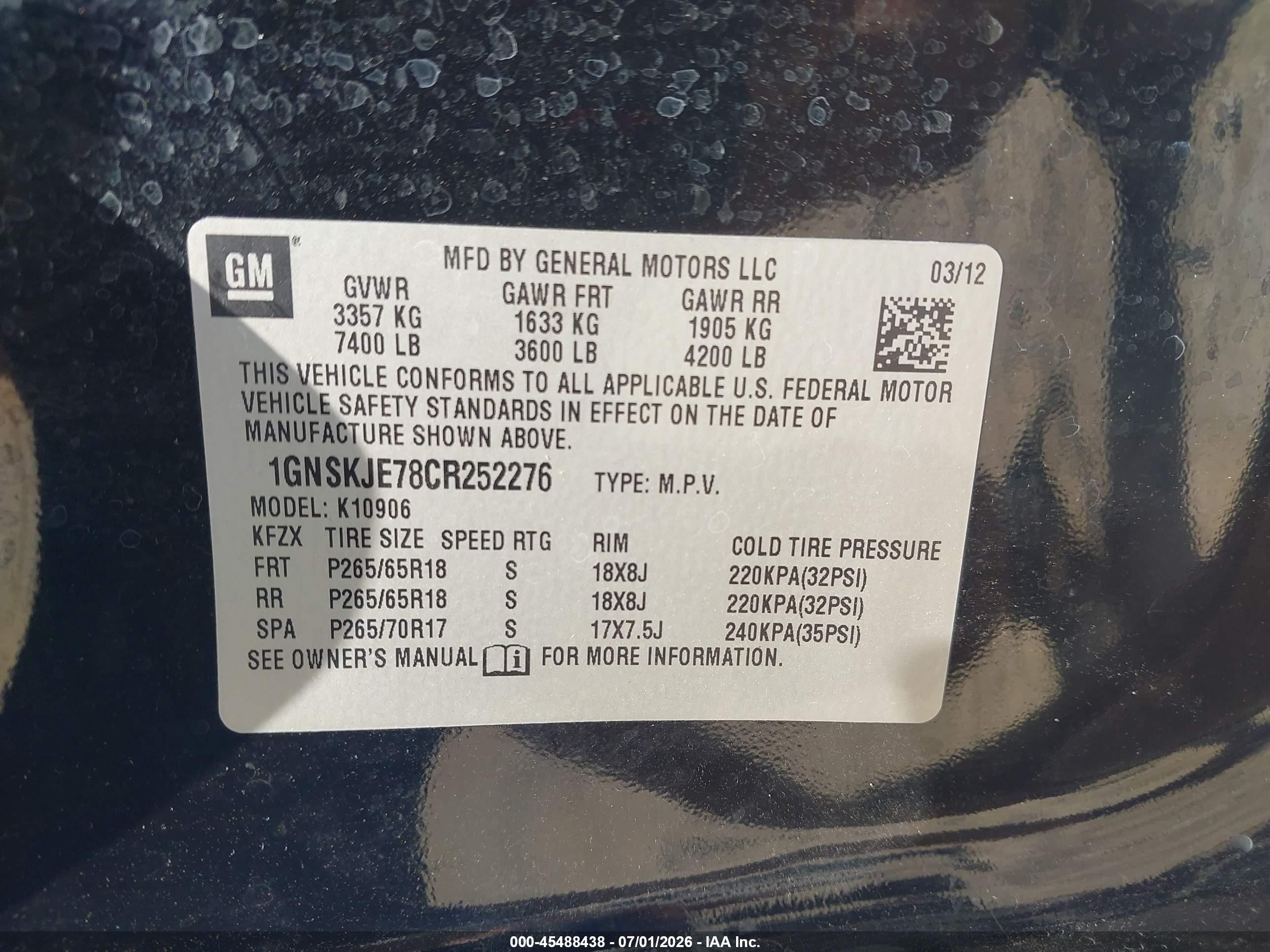 2012 Chevrolet Suburban Lt Black vin: 1GNSKJE78CR252276