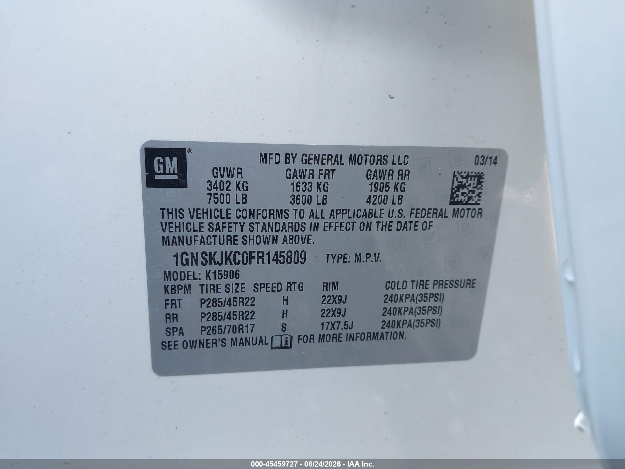 2015 Chevrolet Suburban Lt White vin: 1GNSKJKC0FR145809
