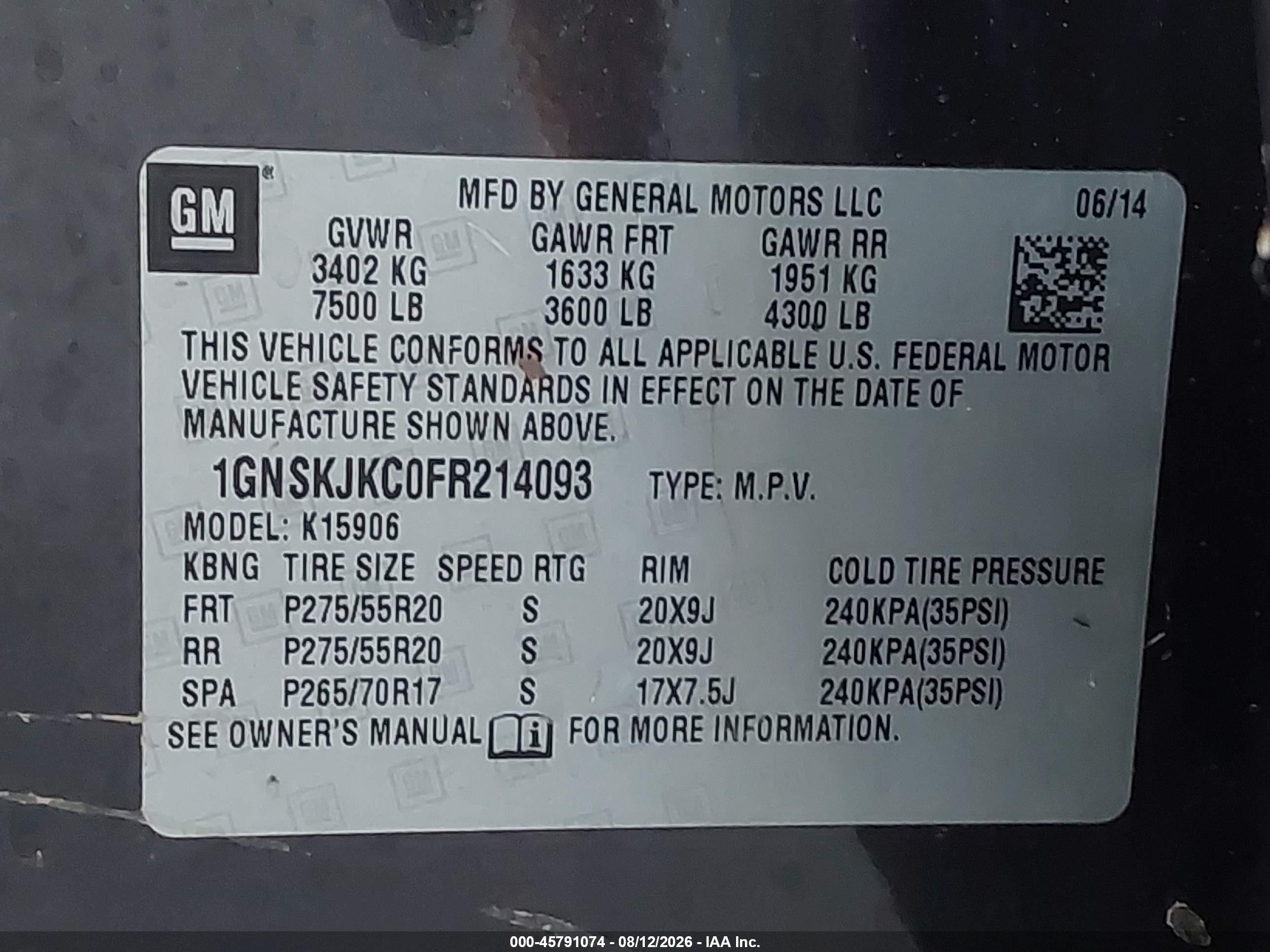 2015 Chevrolet Suburban Lt Gray vin: 1GNSKJKC0FR214093