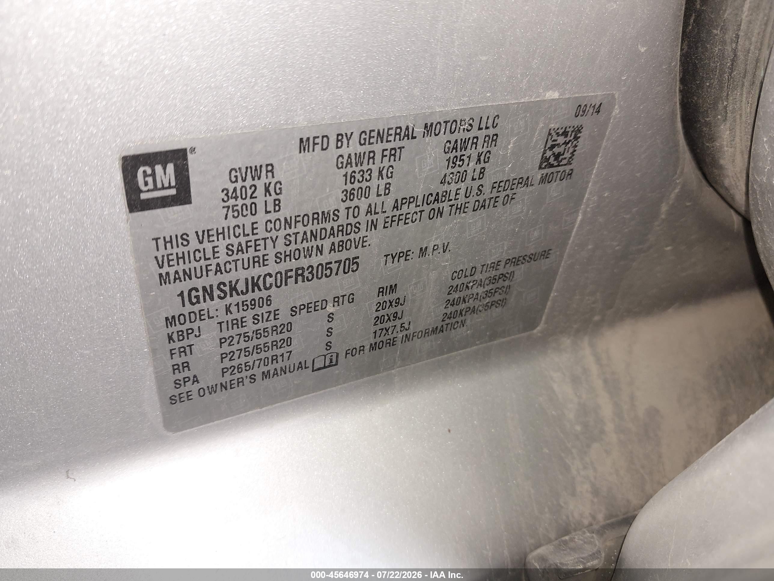 2015 Chevrolet Suburban Lt Silver vin: 1GNSKJKC0FR305705