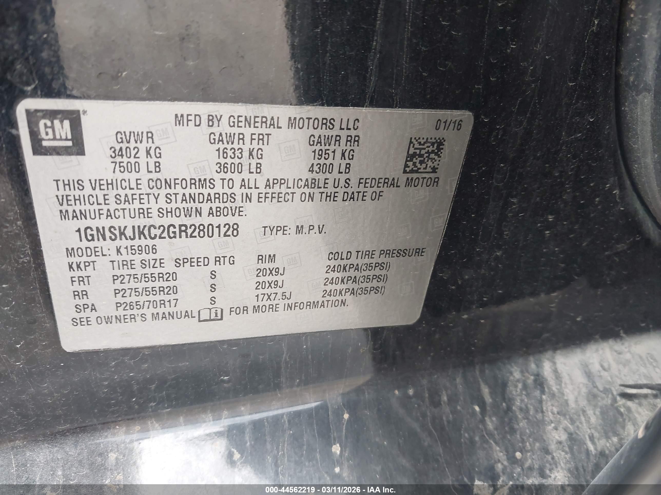 2016 Chevrolet Suburban Ltz Black vin: 1GNSKJKC2GR280128