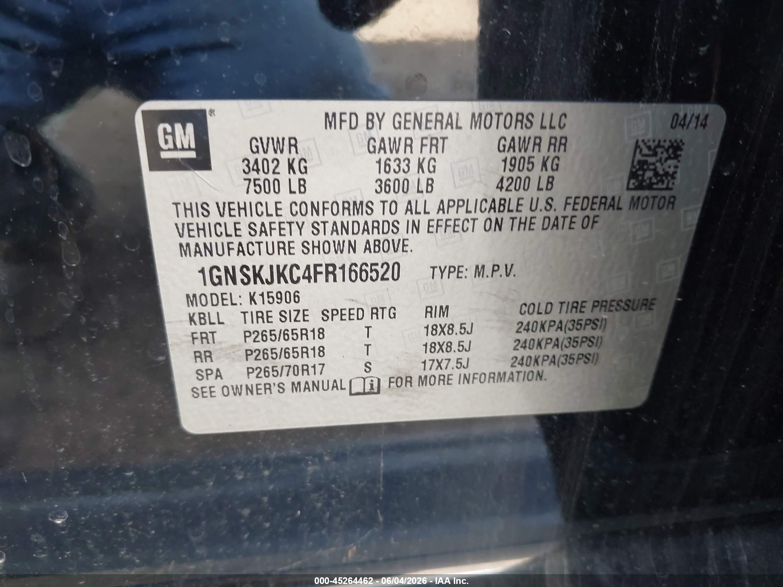 2015 Chevrolet Suburban 1500 Lt Black vin: 1GNSKJKC4FR166520