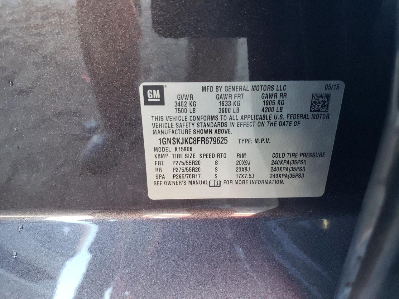 2015 Chevrolet Suburban K1500 Lt Charcoal vin: 1GNSKJKC8FR679625