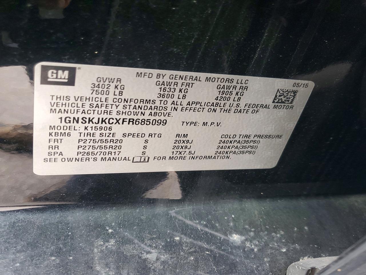 2015 Chevrolet Suburban K1500 Lt Black vin: 1GNSKJKCXFR685099