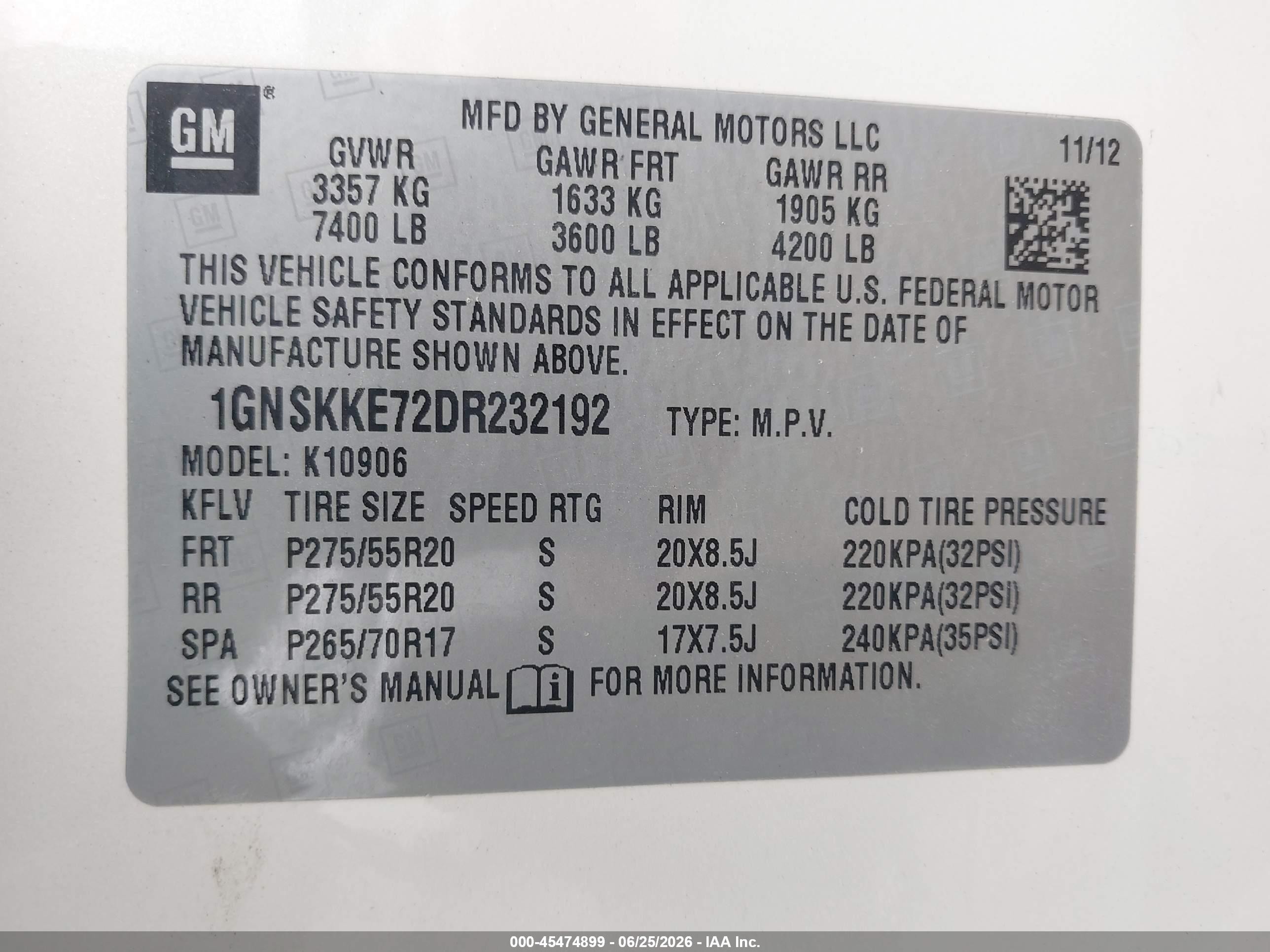 2013 Chevrolet Suburban Ltz White vin: 1GNSKKE72DR232192
