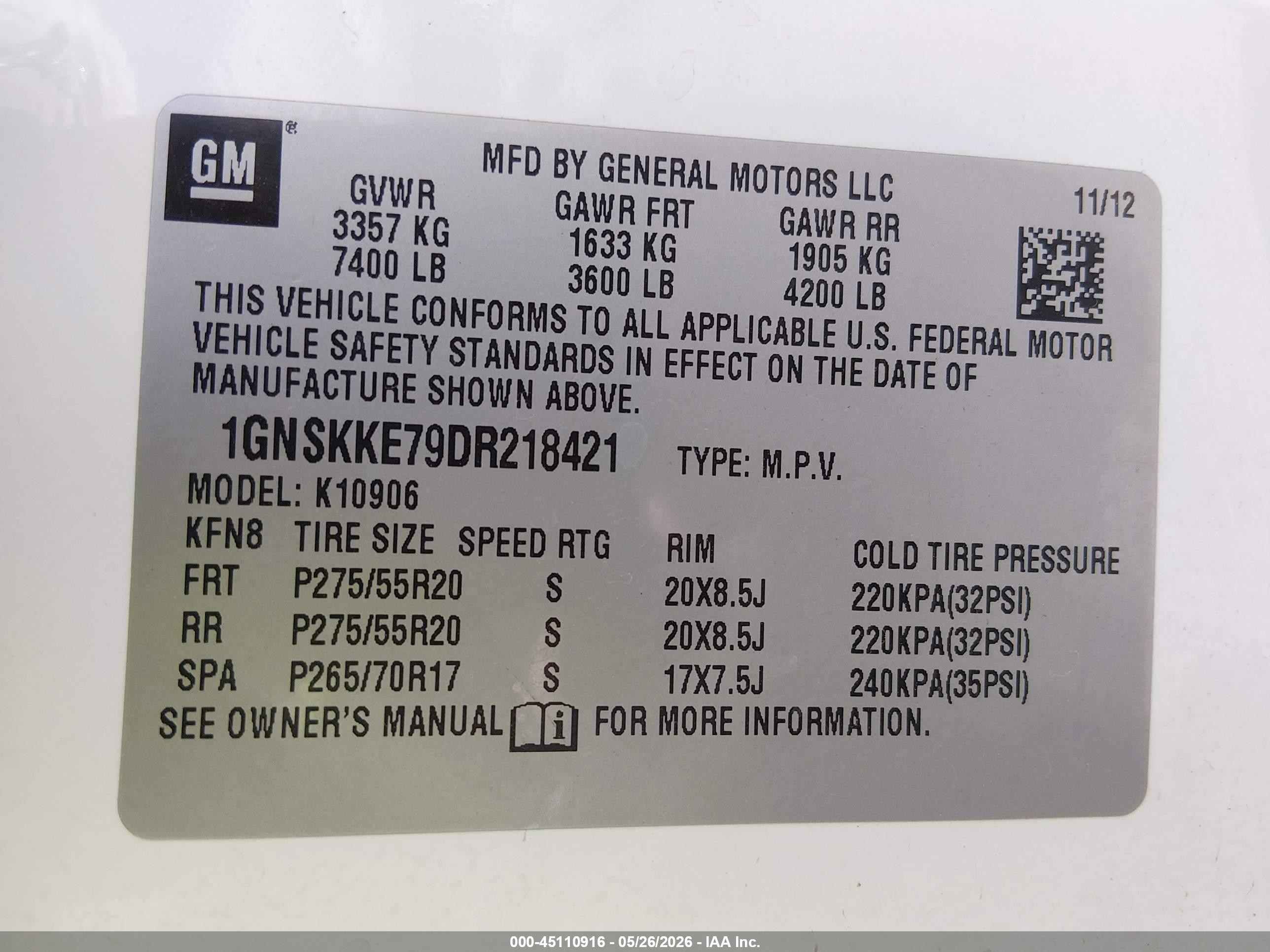 2013 Chevrolet Suburban 1500 Ltz White vin: 1GNSKKE79DR218421