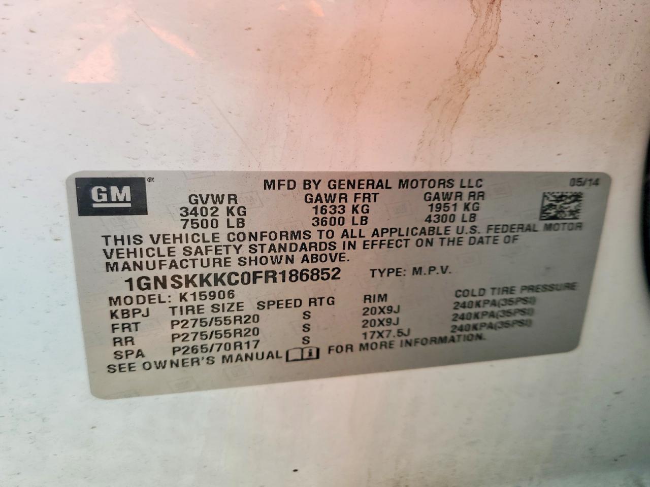 2015 Chevrolet Suburban K1500 Ltz White vin: 1GNSKKKC0FR186852