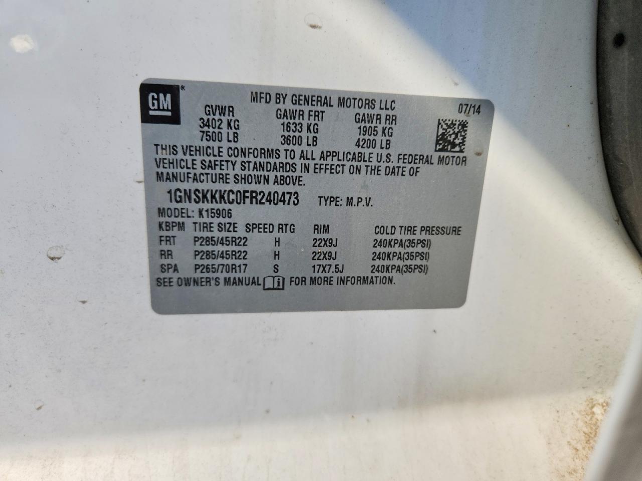 2015 Chevrolet Suburban K1500 Ltz White vin: 1GNSKKKC0FR240473