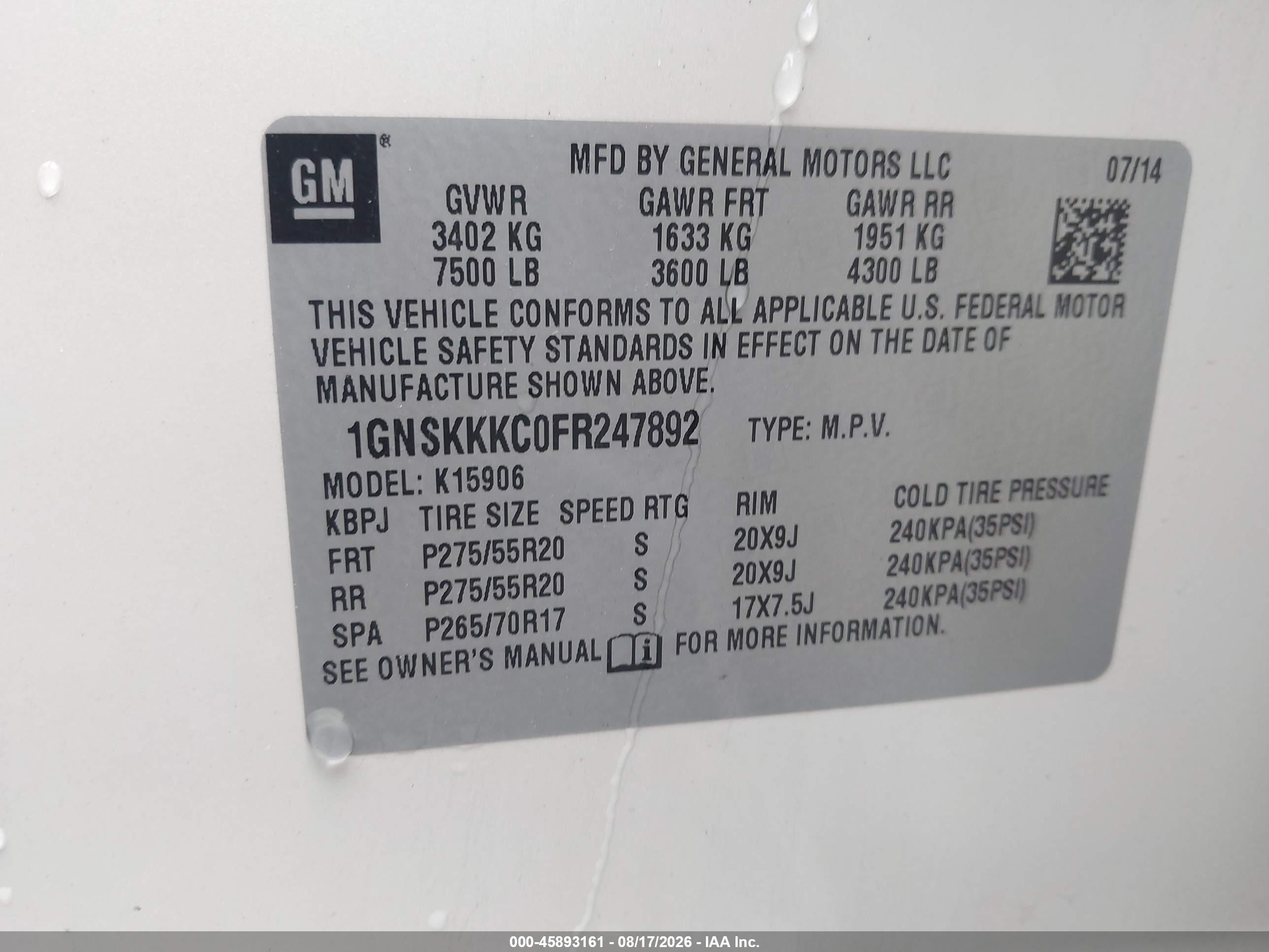 2015 Chevrolet Suburban Ltz Beige vin: 1GNSKKKC0FR247892