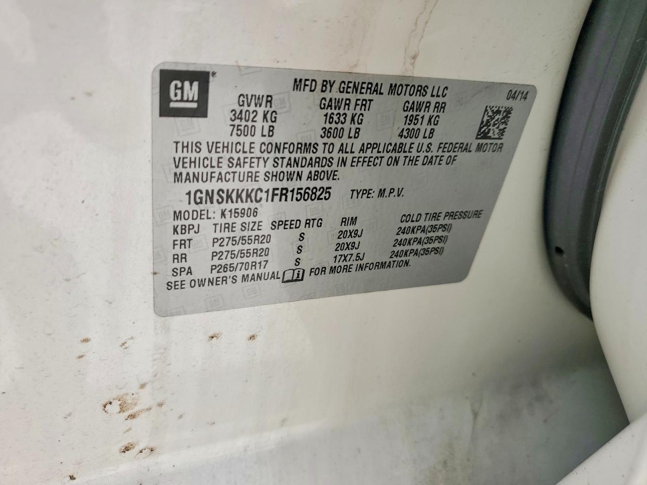 2015 Chevrolet Suburban K1500 Ltz Белый vin: 1GNSKKKC1FR156825