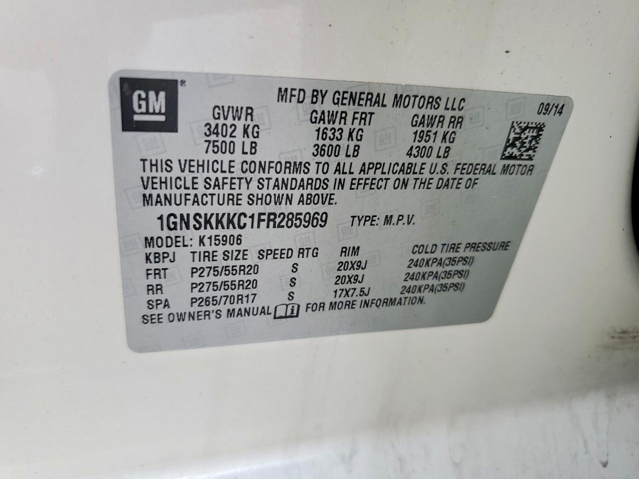 2015 Chevrolet Suburban K1500 Ltz White vin: 1GNSKKKC1FR285969