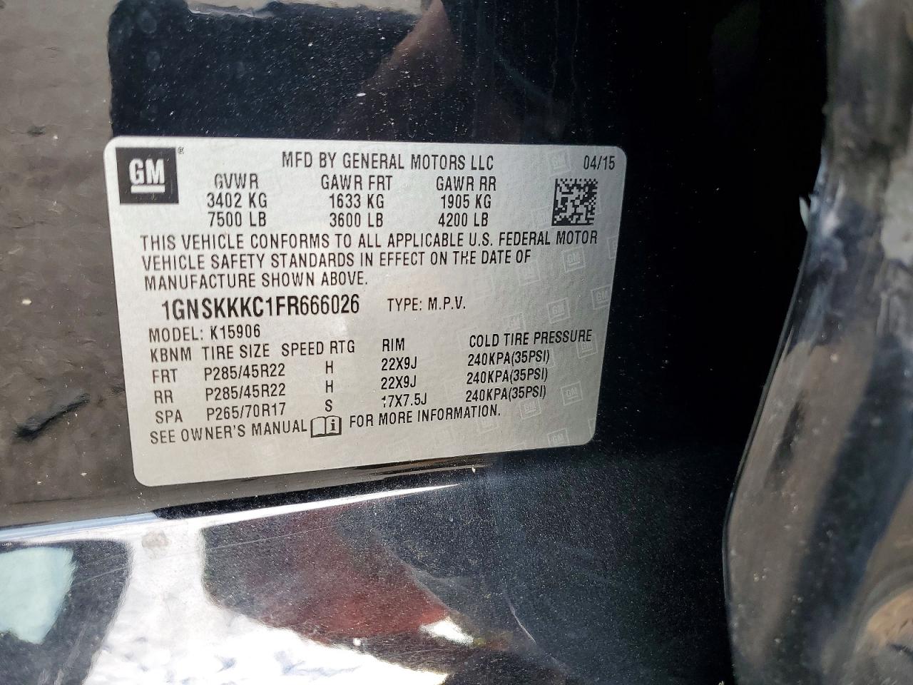 2015 Chevrolet Suburban K1500 Ltz Black vin: 1GNSKKKC1FR666026