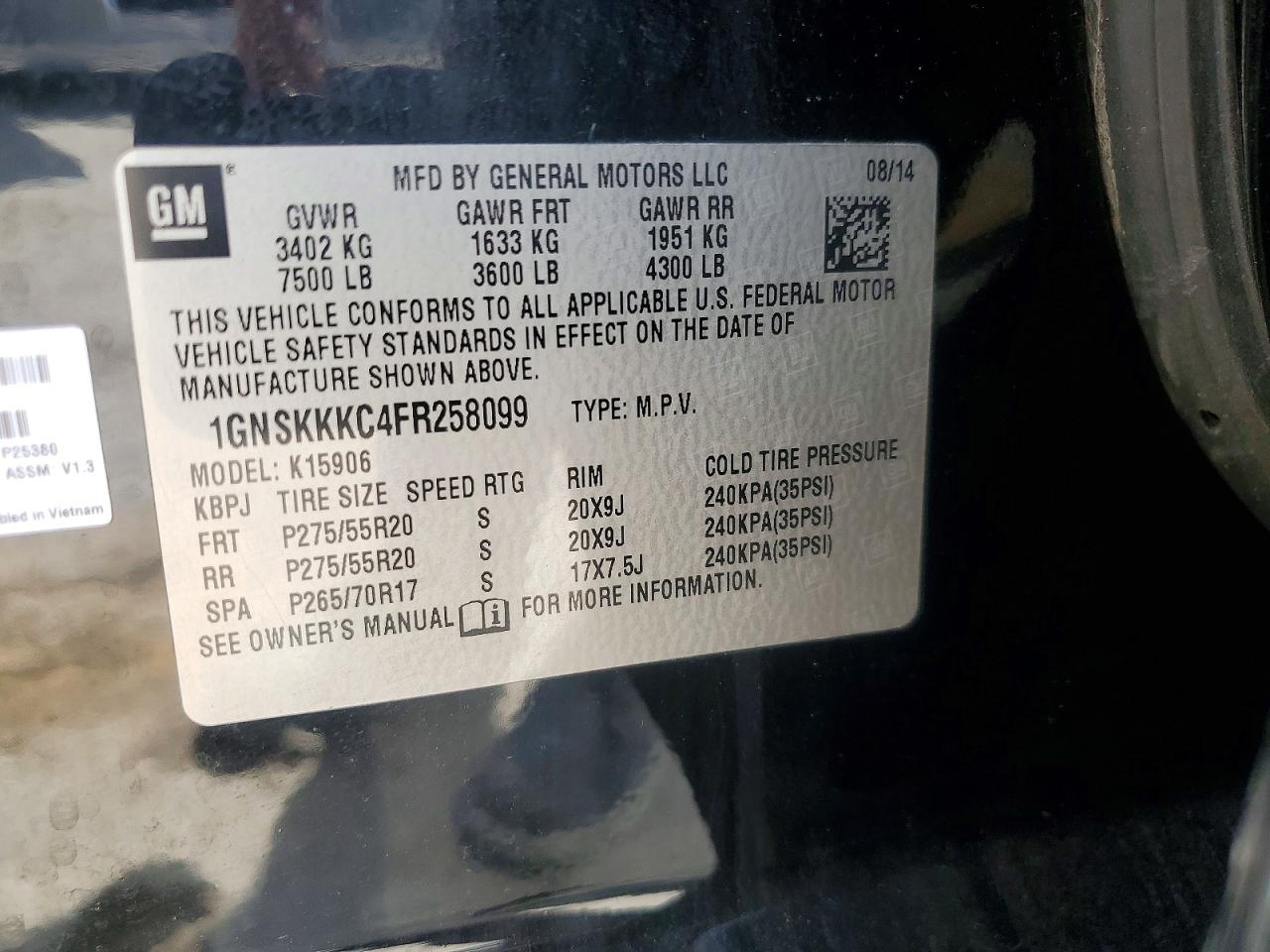 2015 Chevrolet Suburban K1500 Ltz Black vin: 1GNSKKKC4FR258099