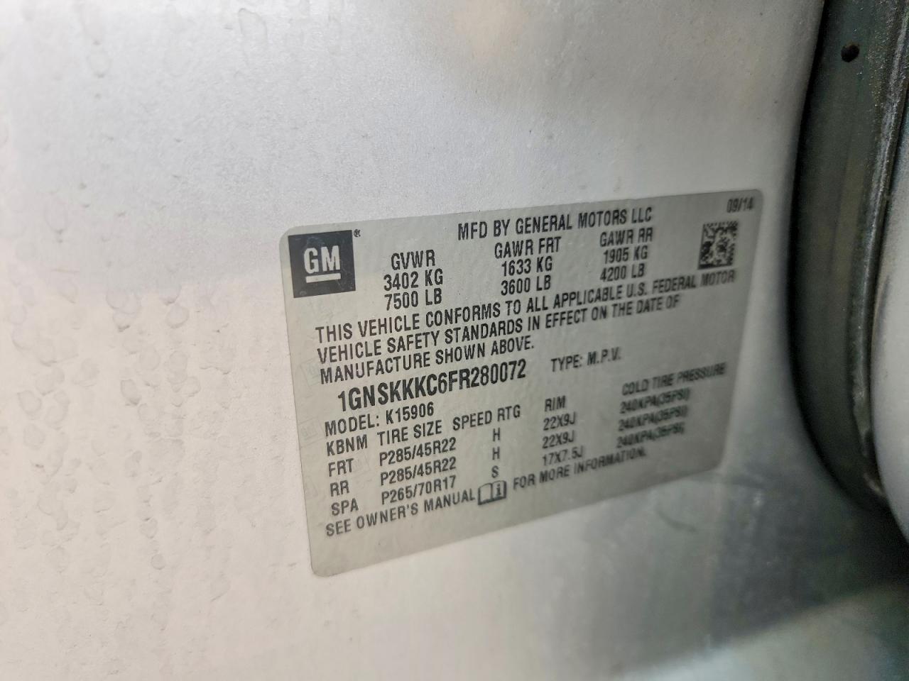 2015 Chevrolet Suburban K1500 Ltz Silver vin: 1GNSKKKC6FR280072