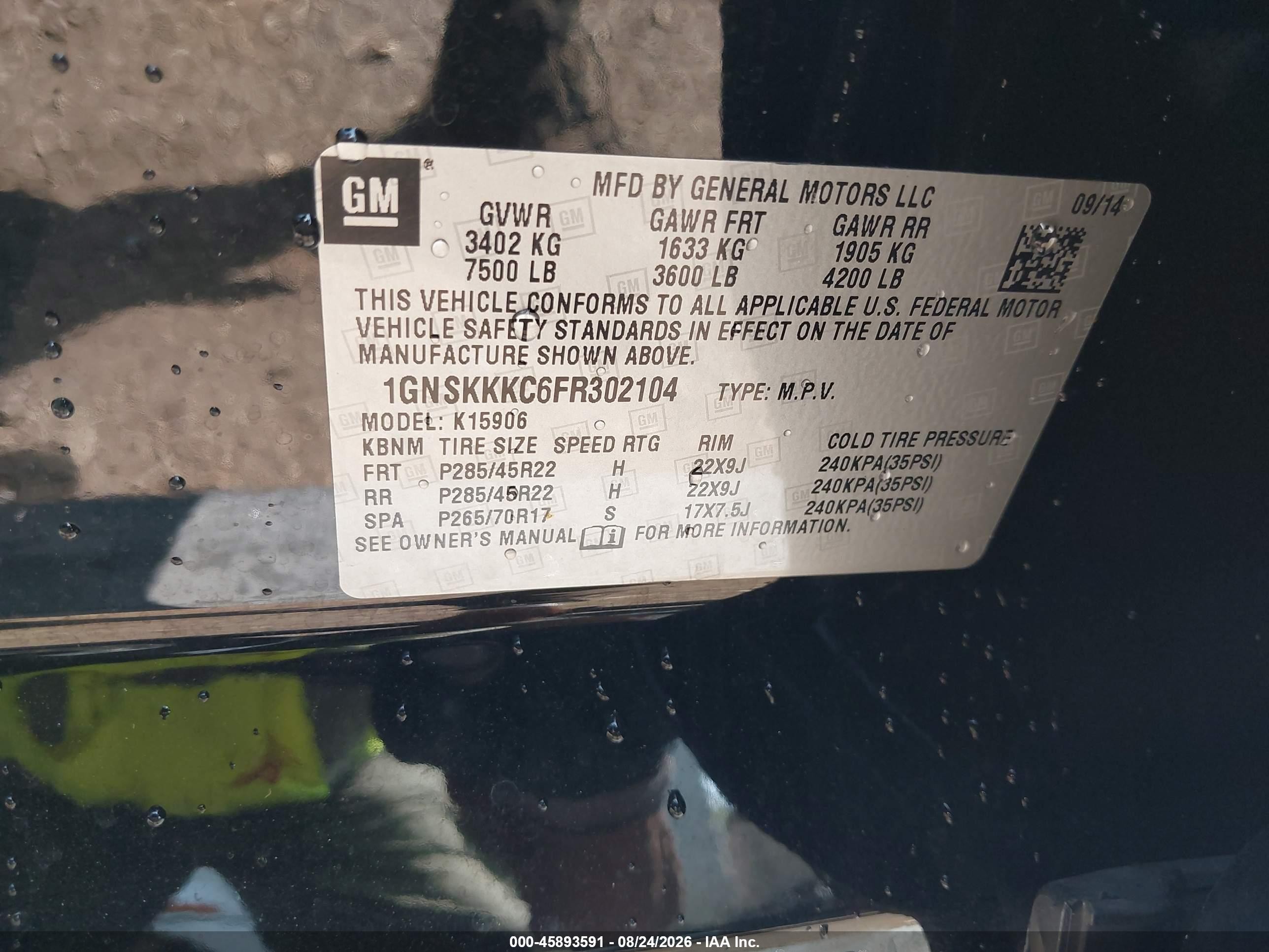 2015 Chevrolet Suburban Ltz Black vin: 1GNSKKKC6FR302104