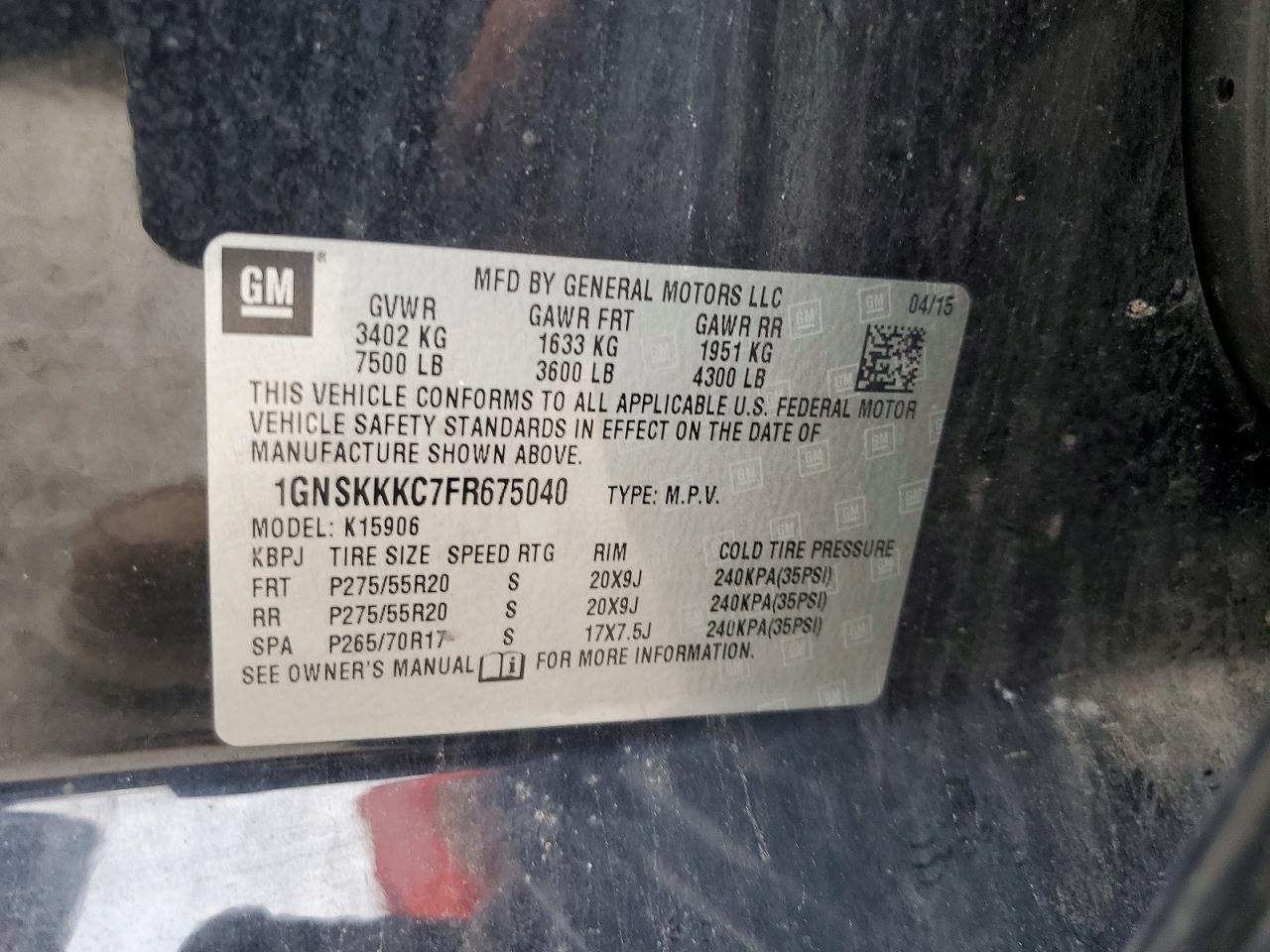 2015 Chevrolet Suburban K1500 Ltz Black vin: 1GNSKKKC7FR675040