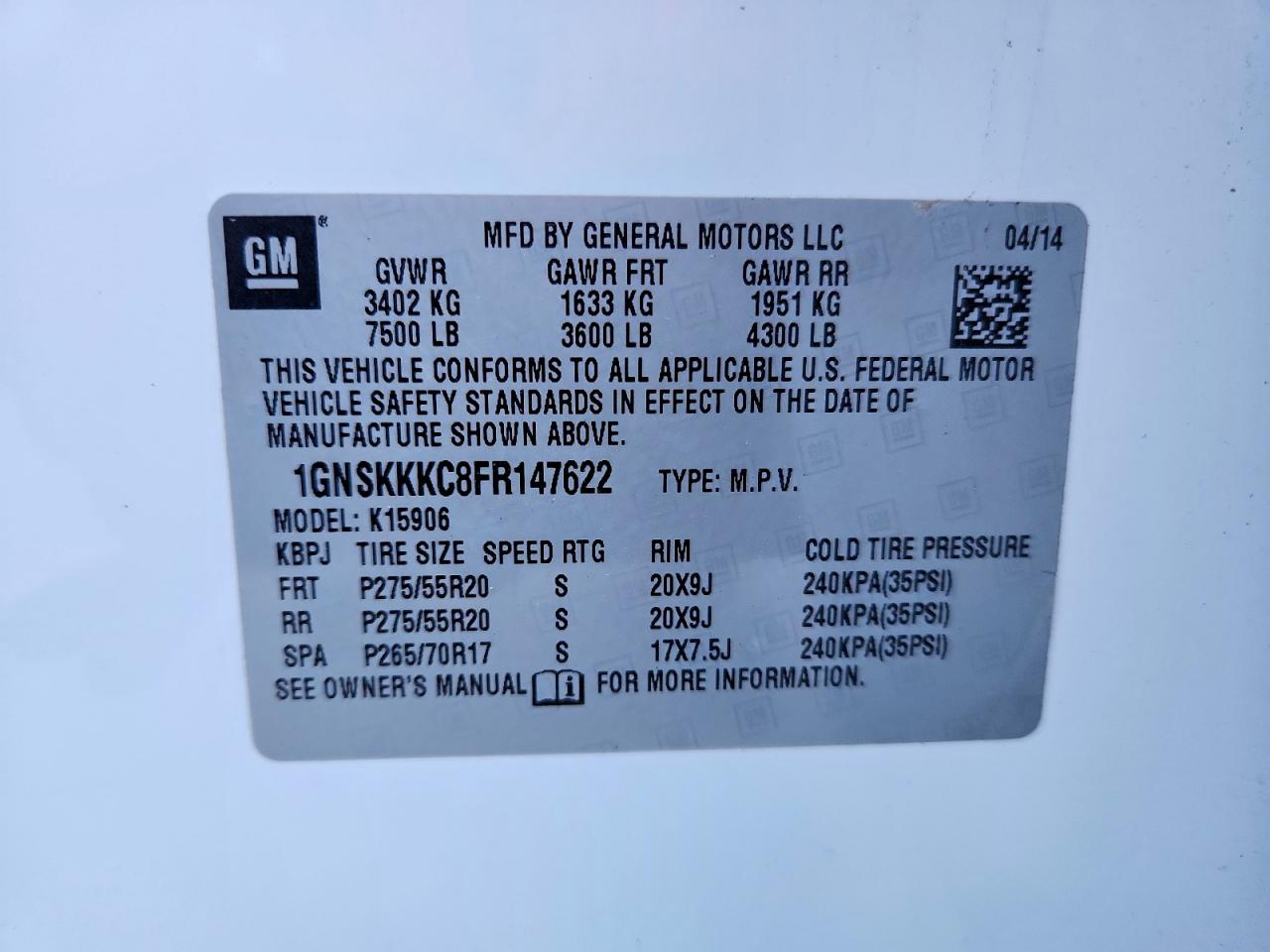 2015 Chevrolet Suburban K1500 Ltz Белый vin: 1GNSKKKC8FR147622
