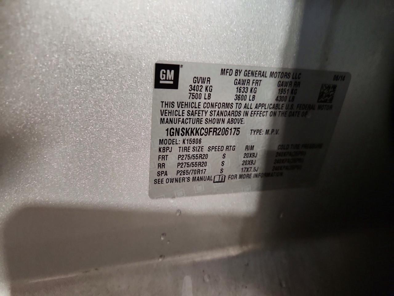 2015 Chevrolet Suburban K1500 Ltz Silver vin: 1GNSKKKC9FR206175
