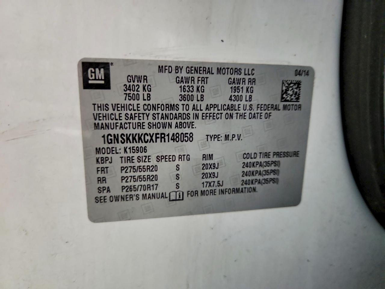2015 Chevrolet Suburban K1500 Ltz White vin: 1GNSKKKCXFR148058