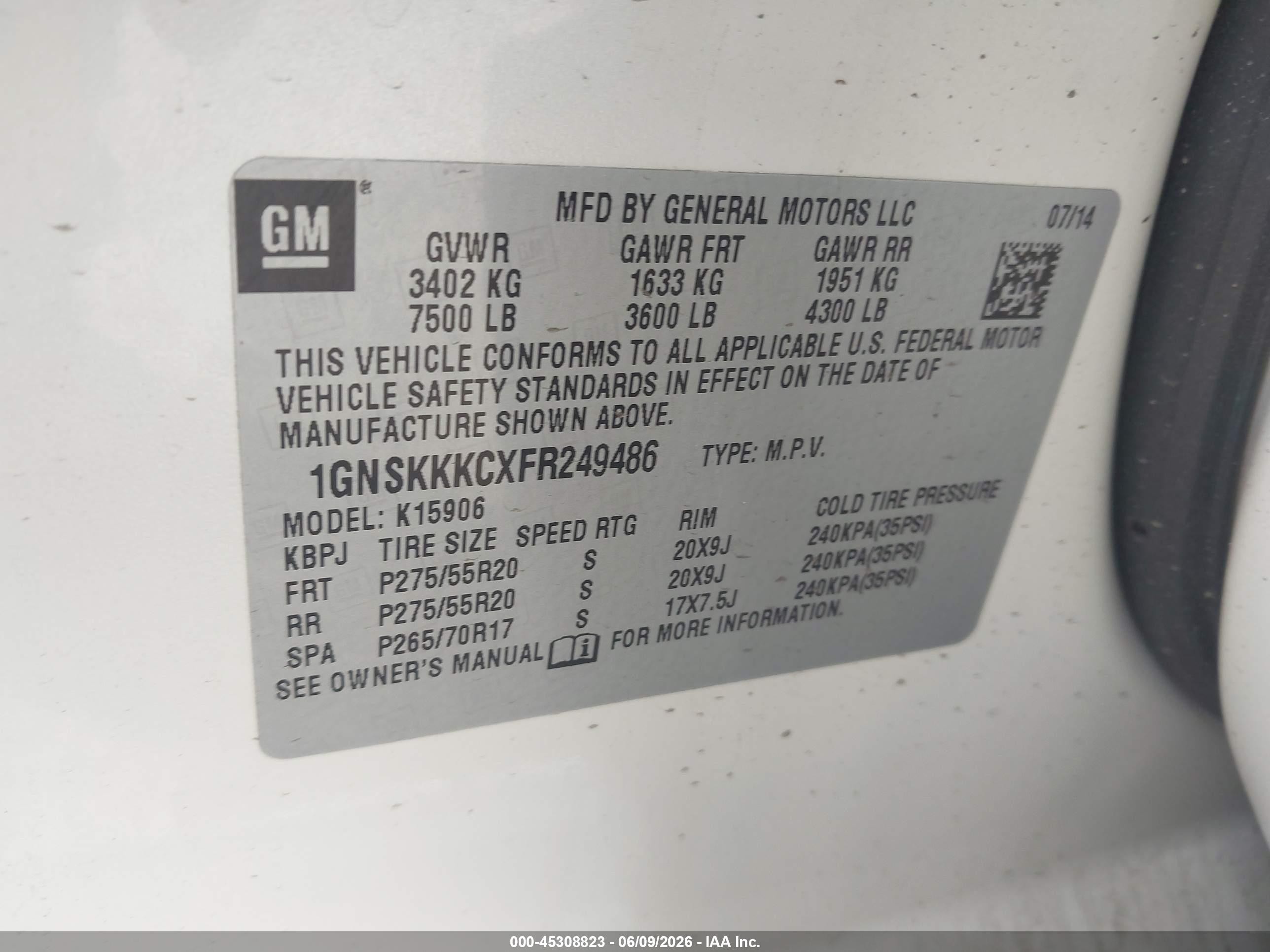 2015 Chevrolet Suburban Ltz White vin: 1GNSKKKCXFR249486