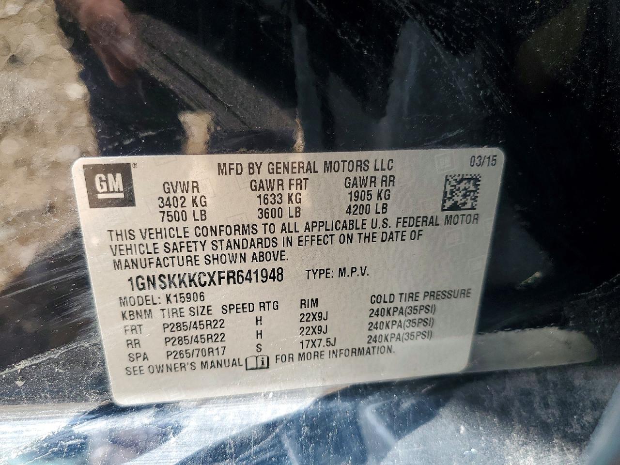 2015 Chevrolet Suburban K1500 Ltz Black vin: 1GNSKKKCXFR641948