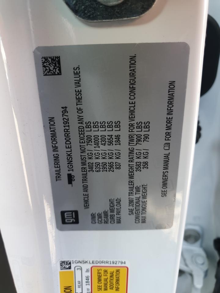 2024 Chevrolet Tahoe K1500 White vin: 1GNSKLED0RR192794