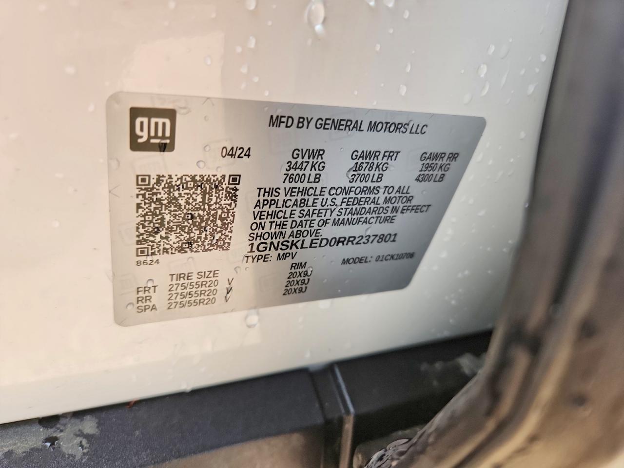 2024 Chevrolet Tahoe K1500 White vin: 1GNSKLED0RR237801