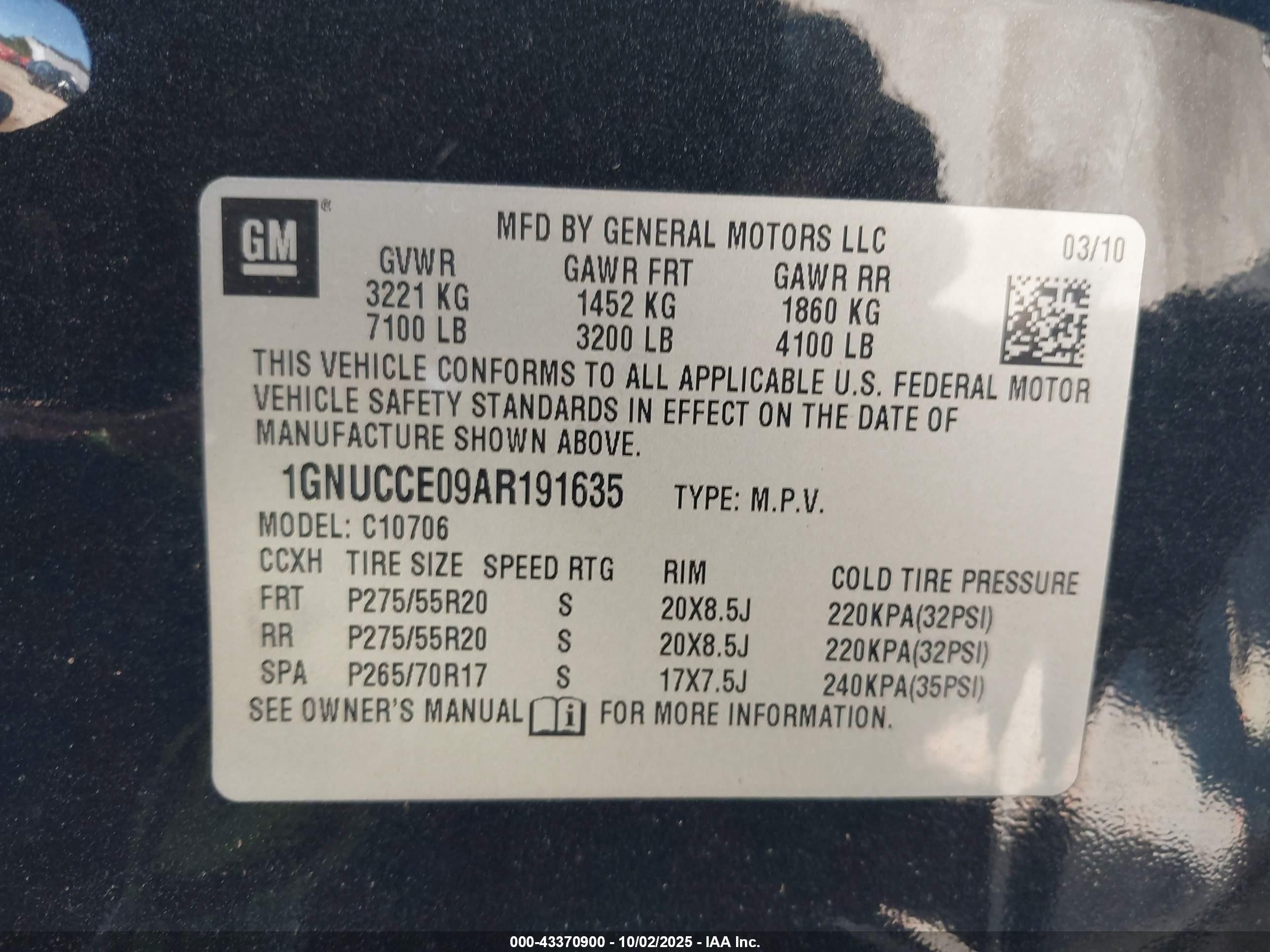 2010 Chevrolet Tahoe Ltz Black vin: 1GNUCCE09AR191635