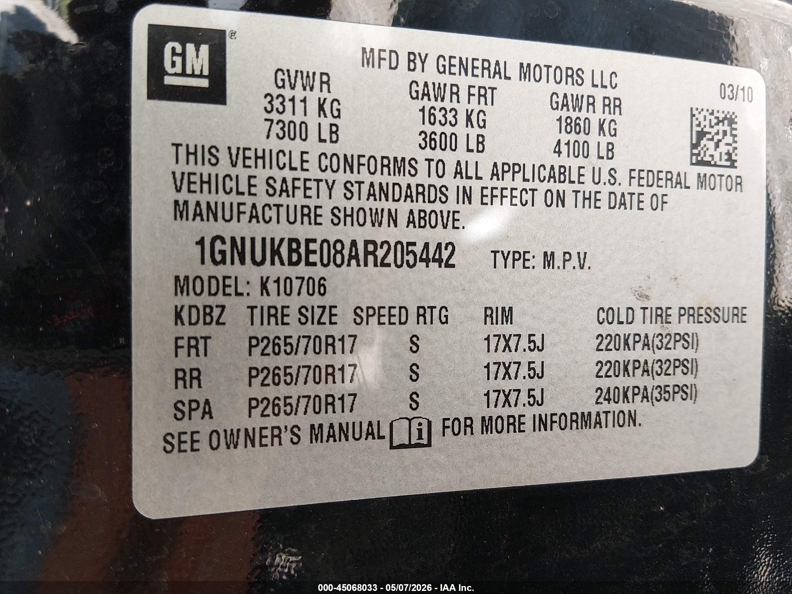 2010 Chevrolet Tahoe Lt Black vin: 1GNUKBE08AR205442