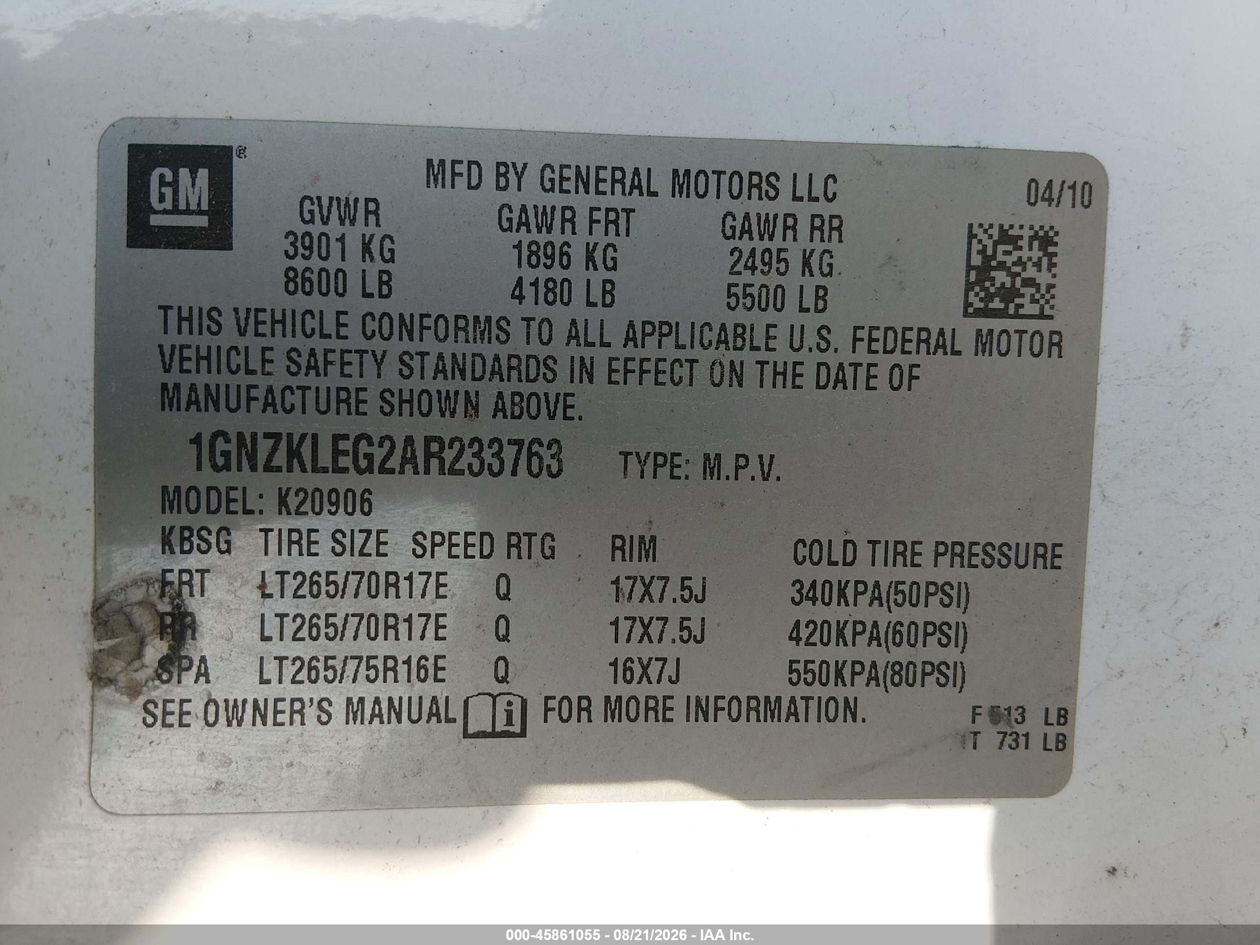 2010 Chevrolet Suburban 2500 Ls White vin: 1GNZKLEG2AR233763
