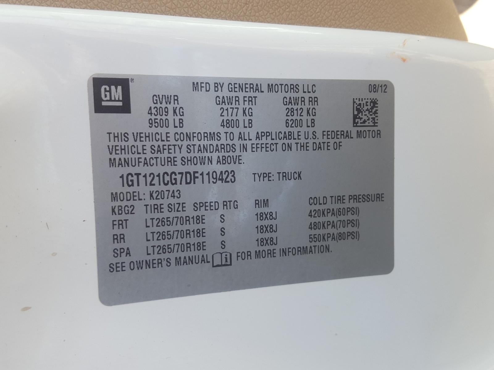 2013 Gmc Sierra K2500 Slt White vin: 1GT121CG7DF119423