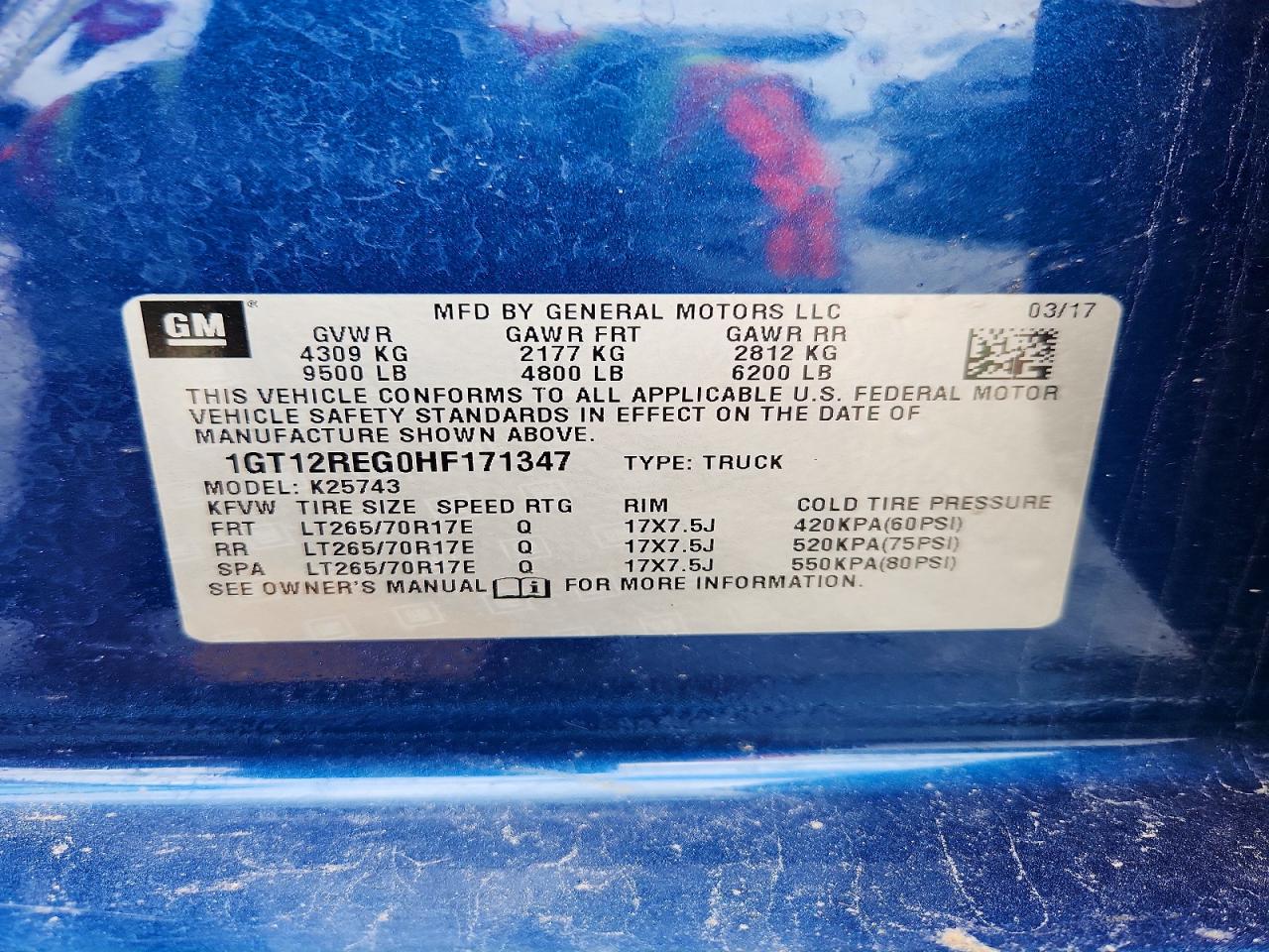 2017 Gmc Sierra K2500 Heavy Duty Blue vin: 1GT12REG0HF171347