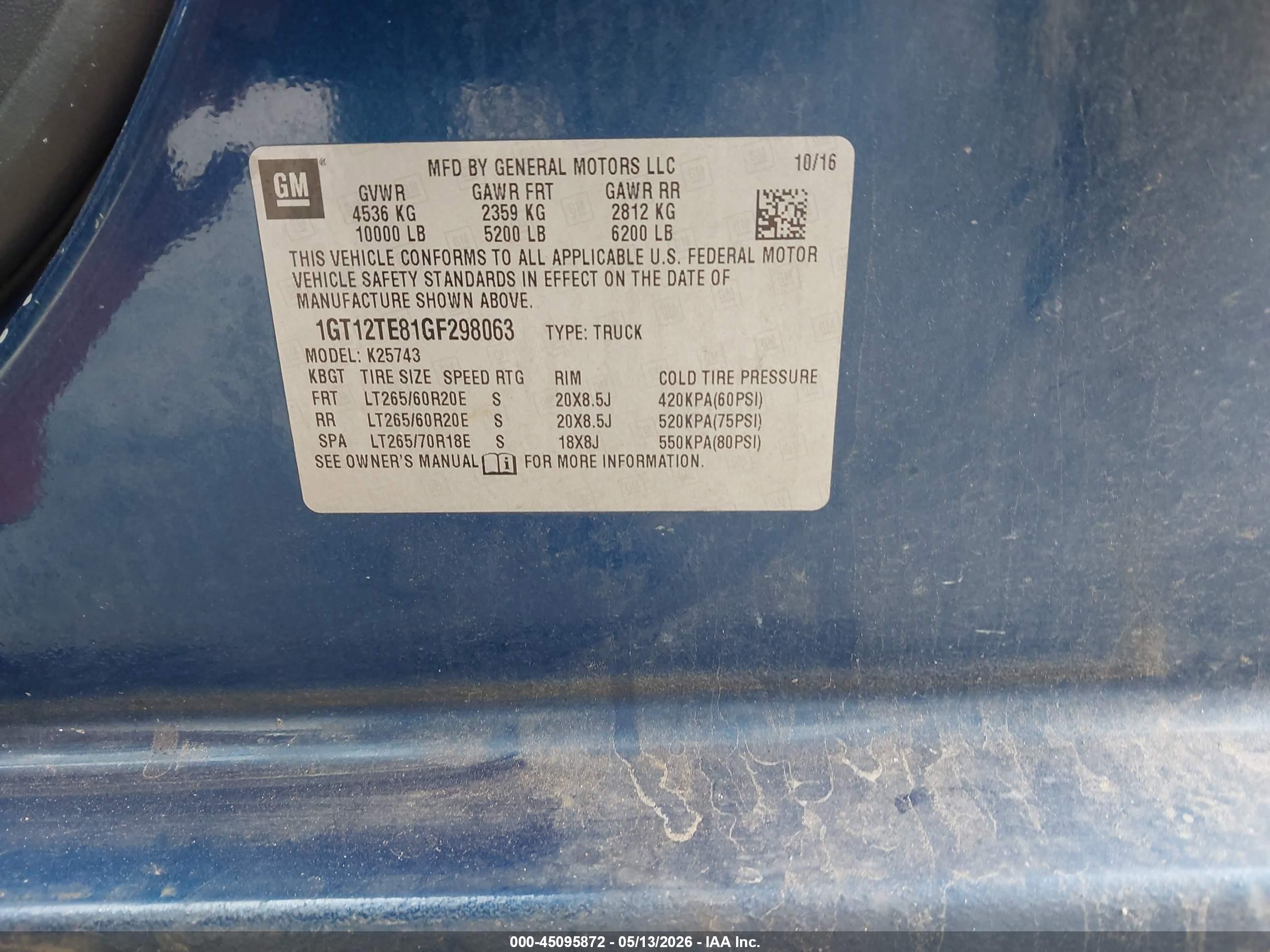 2016 Gmc Sierra 2500hd Slt Blue vin: 1GT12TE81GF298063