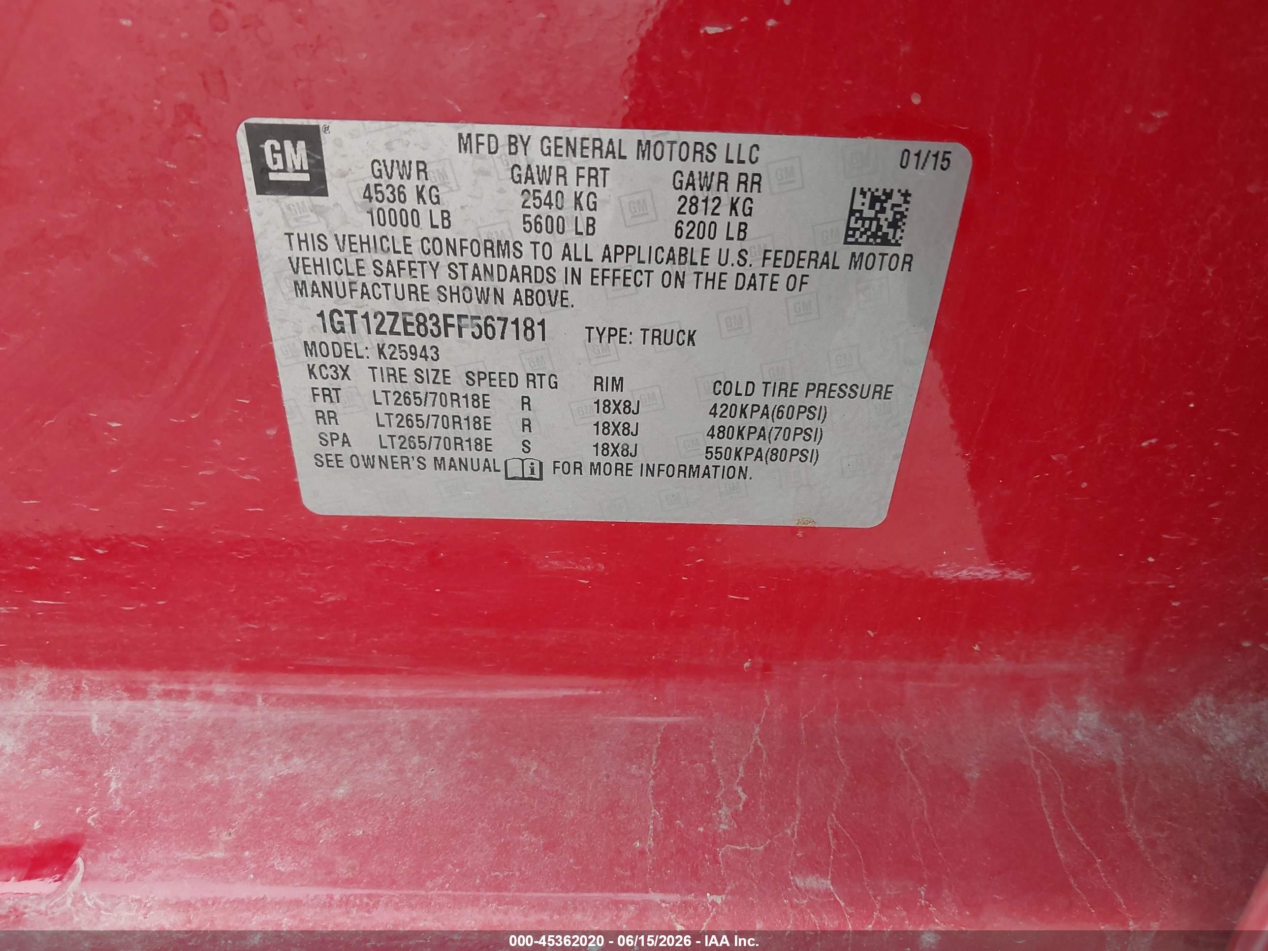 2015 Gmc Sierra 2500hd Slt Red vin: 1GT12ZE83FF567181