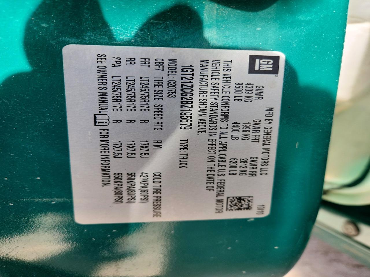 2011 Gmc 2500 Green vin: 1GT21ZCG2BZ195679