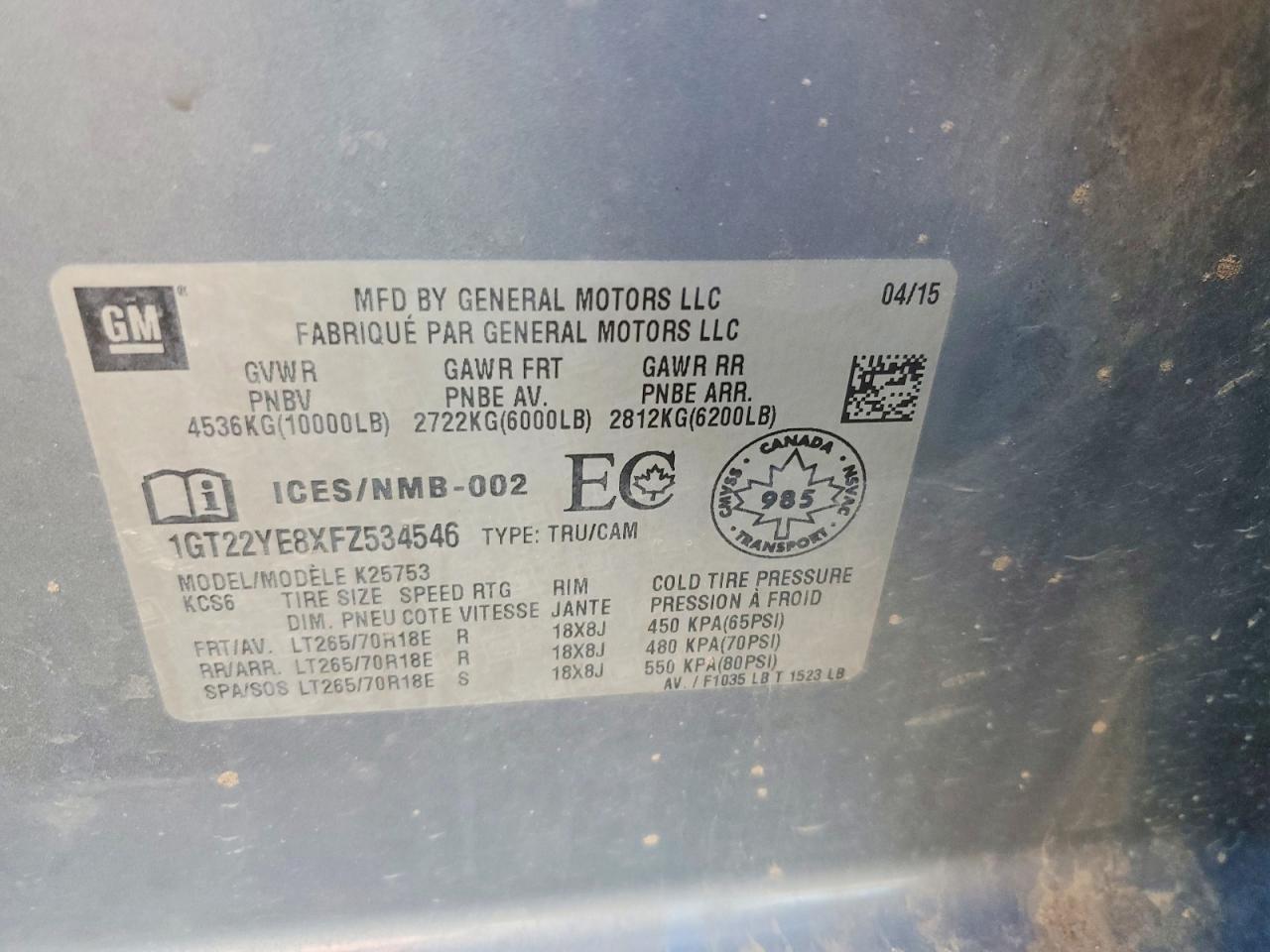 2015 Gmc Sierra K2500 Sle Серый vin: 1GT22YE8XFZ534546